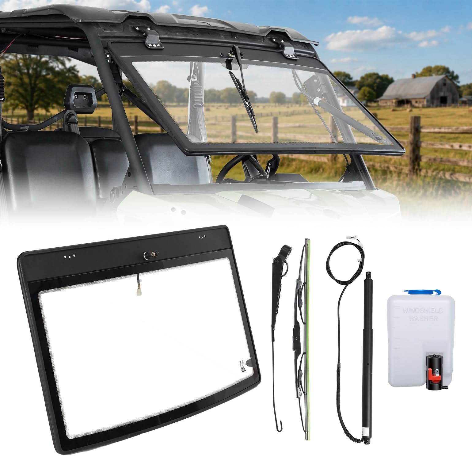 Kemimoto Power Flip Glass Windshield Fits Can-Am Defender - $1599.99 at Kemimoto.com
