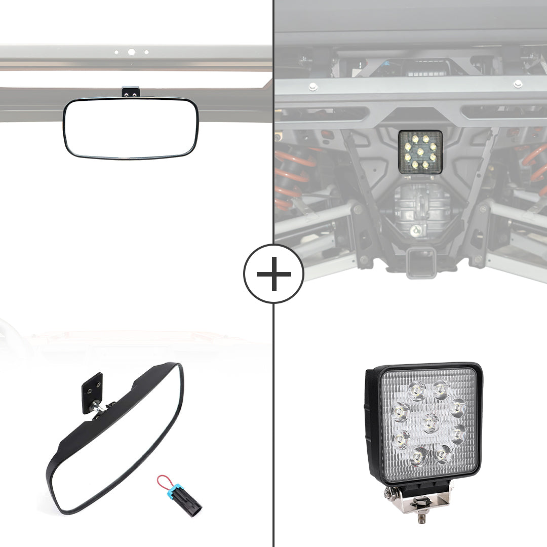 Rear View Mirror & 40MM Wafer Light for Polaris Ranger XP 1000 2018-2024