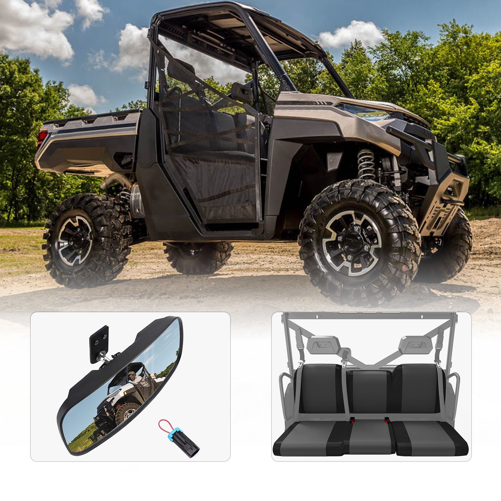Kemimoto Rear View Mirror & Waterproof Seat Cover for Polaris Ranger 1000/ XP 1000 - $99.98 at Kemimoto.com