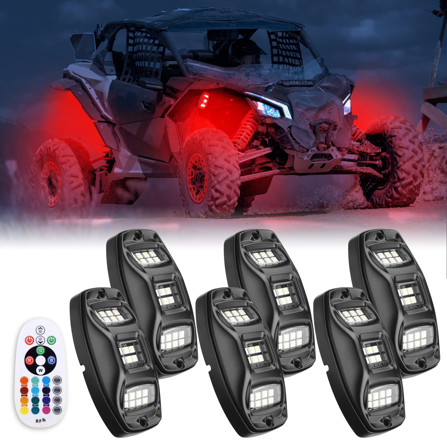 Kemimoto Universal 6 Pods RGB Rock Light Kit for UTV ATV Jeep Truck SUV Car - $93.99 at Kemimoto.com