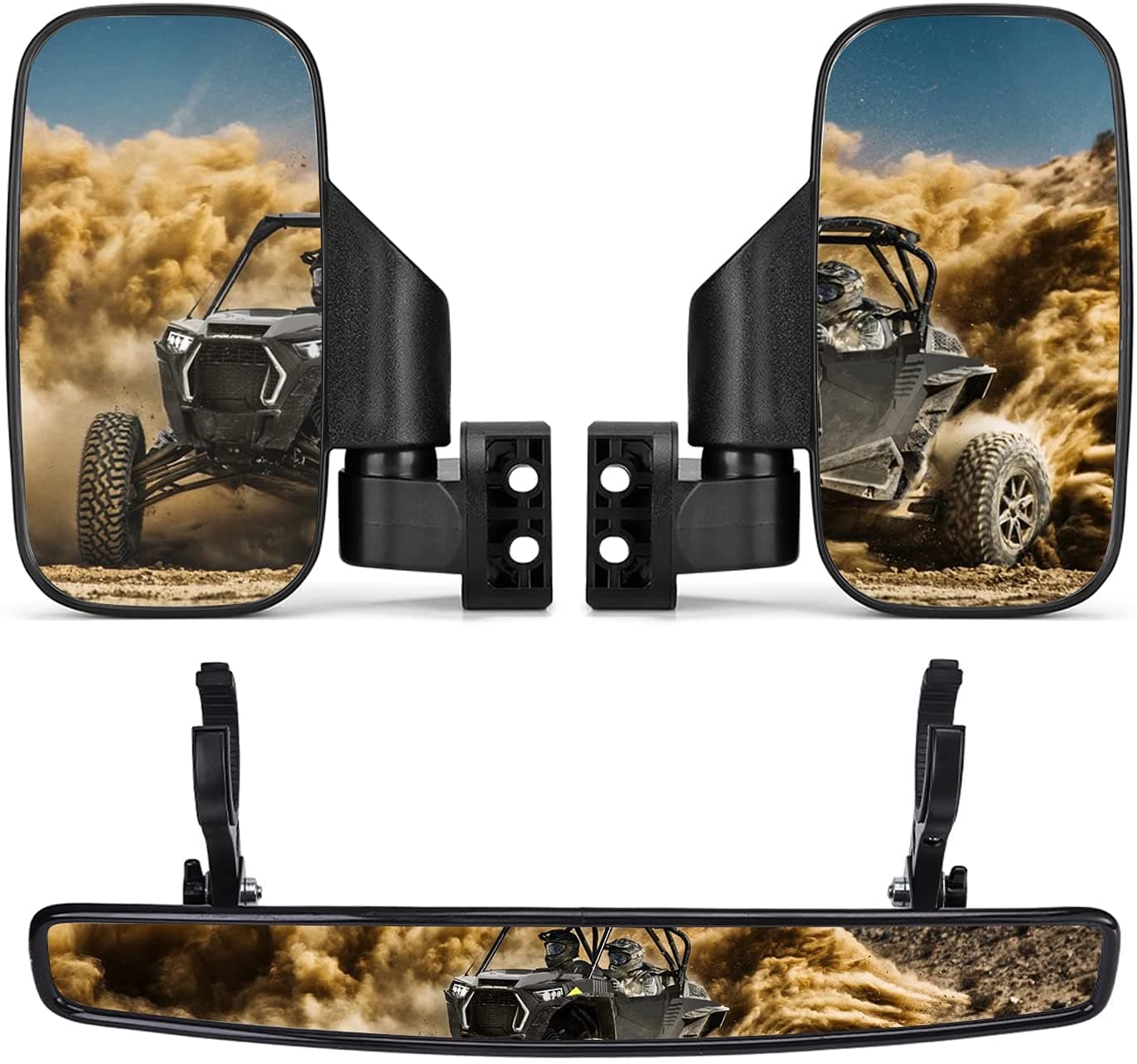Side Mirrors and Rear Mirror for Can Am Commander 1.75" to 2" Roll Bar