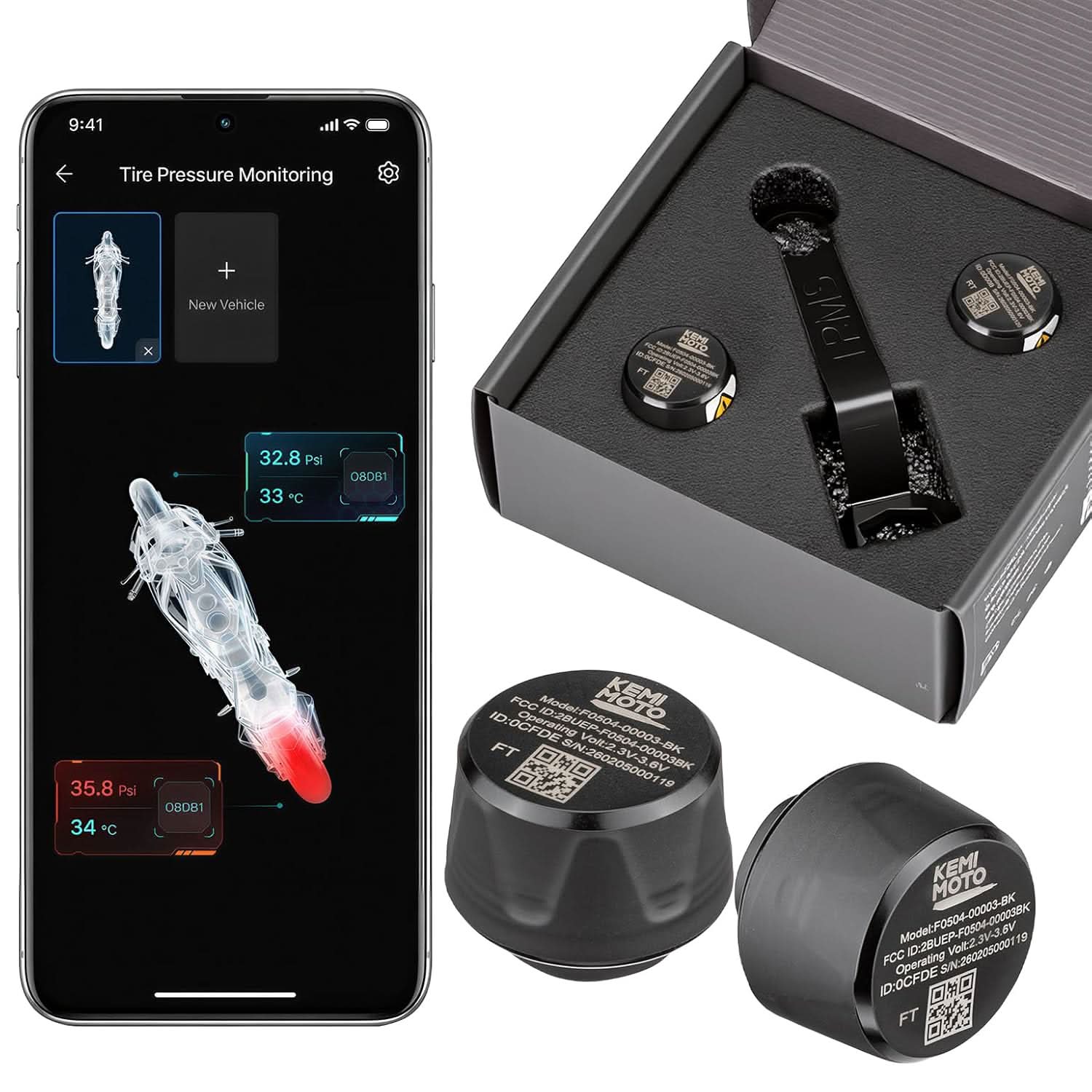 Kemimoto Bluetooth TPMS Sensor for Motorcycle Tire Monitoring - $49.99 at Kemimoto.com