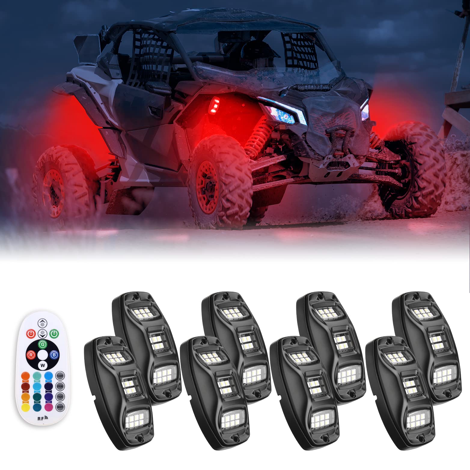 Kemimoto Universal 8 Pods RGB Rock Light Kit for UTV ATV Jeep Truck SUV Car - $72.99 at Kemimoto.com