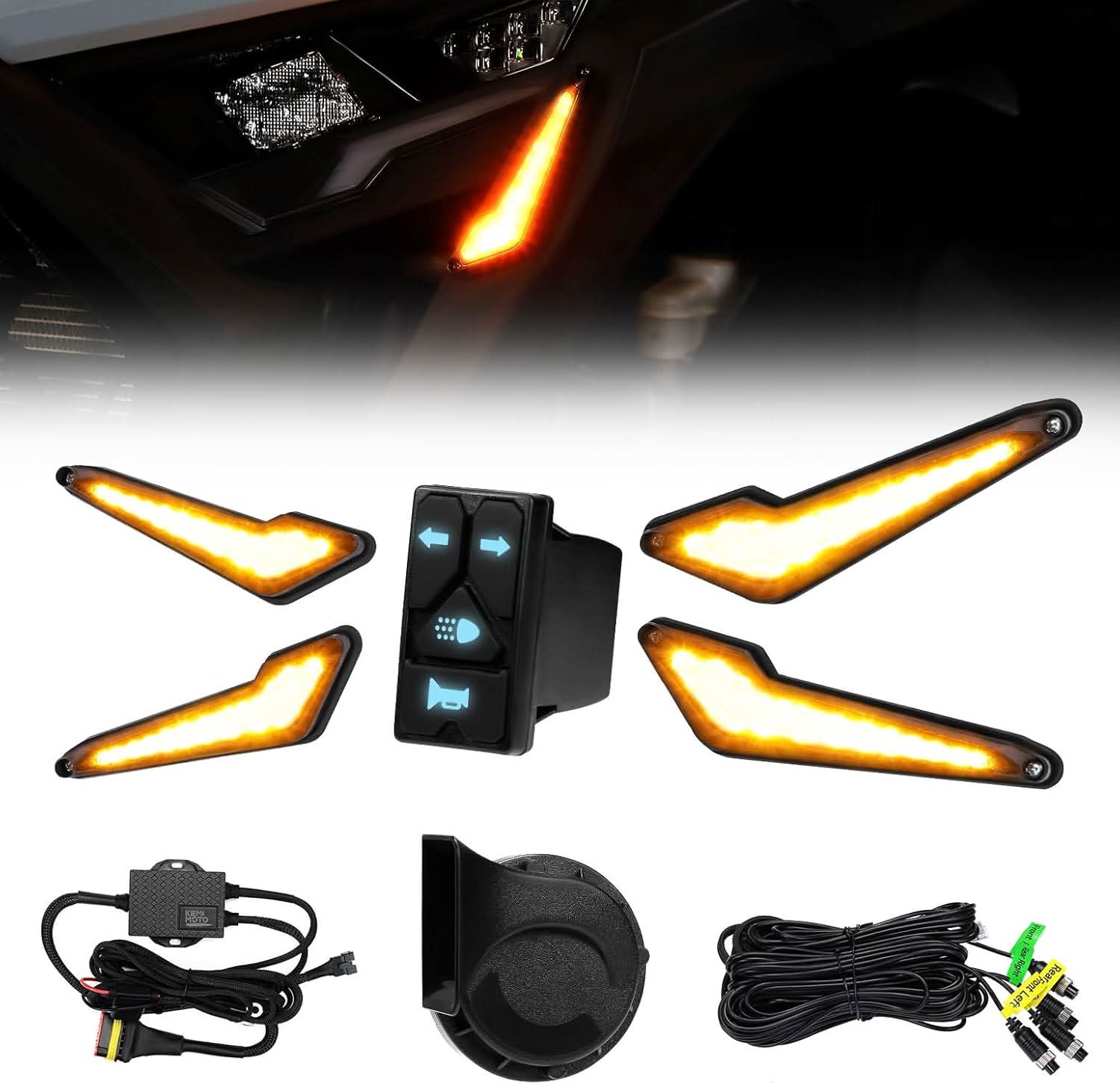 Kemimoto Universal UTV Street Legal Turn Signal Kit with Horn for Polaris Can-Am Kawasaki Teryx CFMOTO - $123.99 at Kemimoto.com