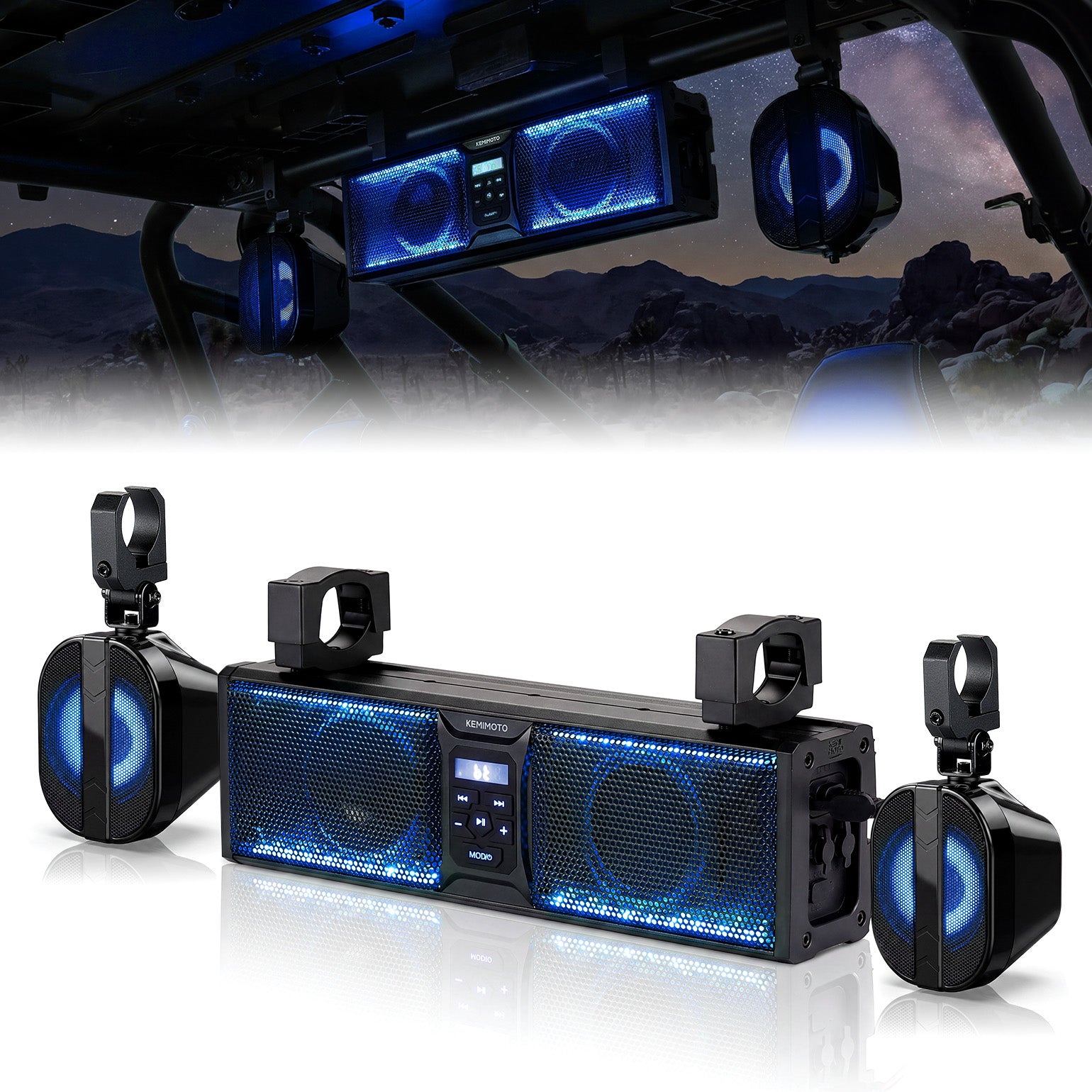 Kemimoto 2.1CH 17" SoundBar Bluetooth For Polaris  Can am UTV/ATV Universal with RGB Lights 1''-2'' Roll Bar - $169.99 at Kemimoto.com