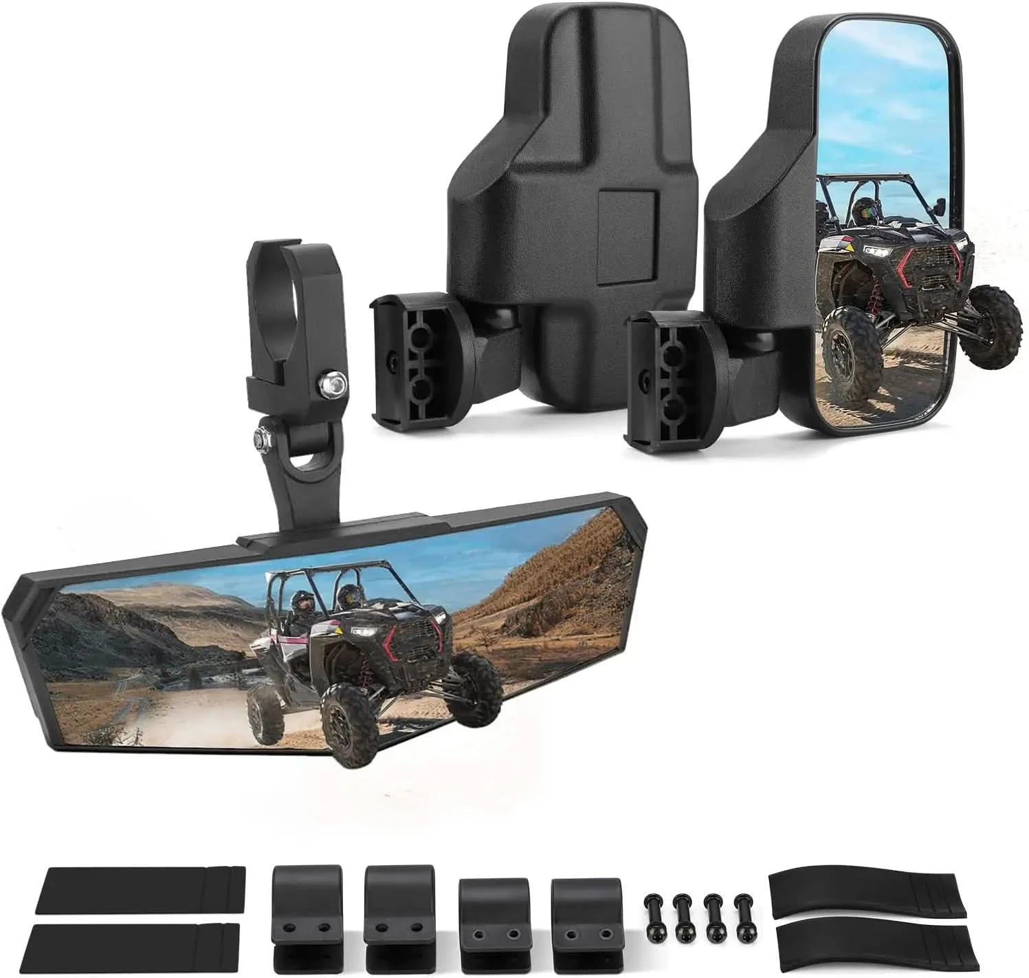 Kemimoto UTV Side Mirrors & Rear View Mirror Fits 1.6-2 inch Roll Cage For RZR /Maverick/Teryx/Mule/ Zforce /Pioneer - $59.99 at Kemimoto.com
