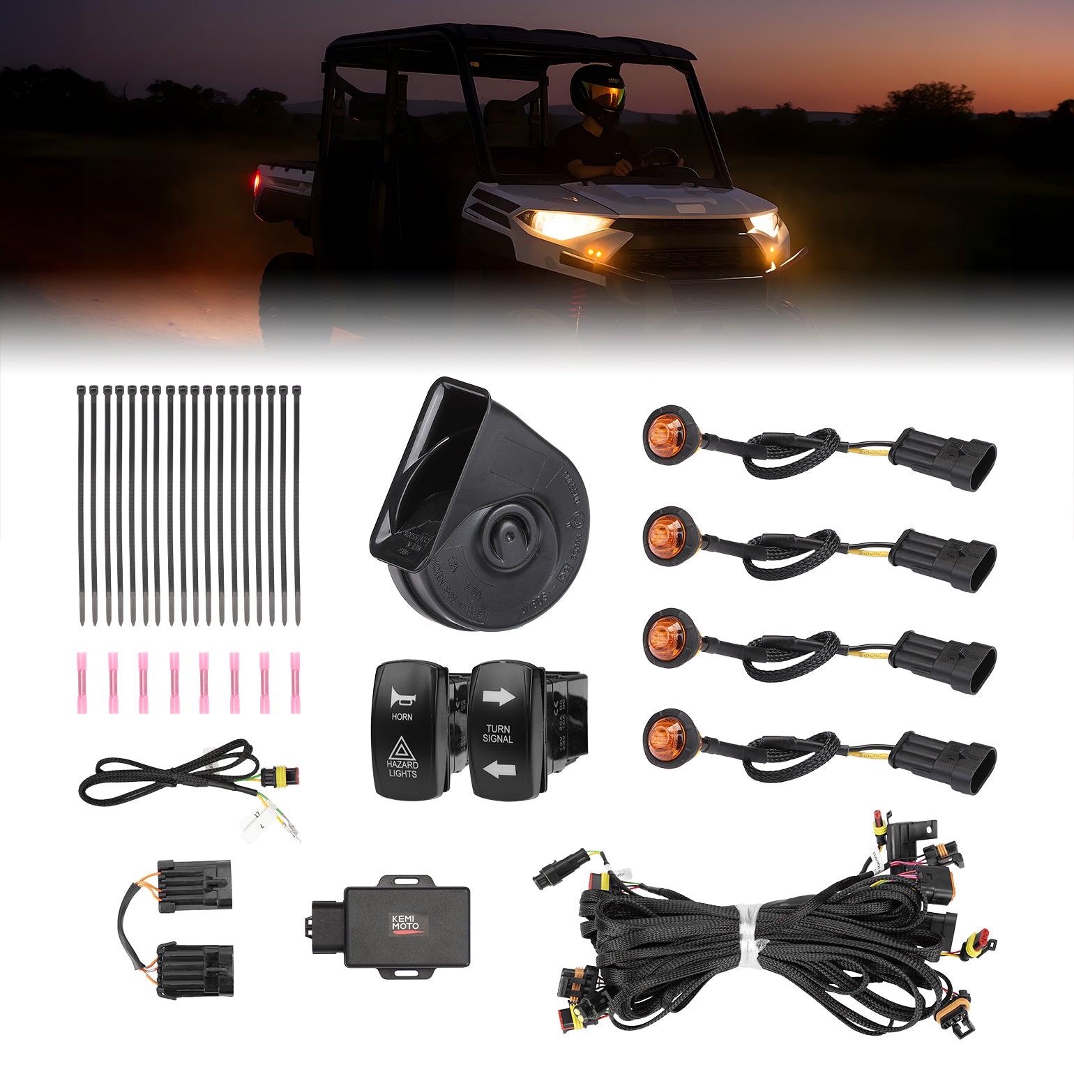 Kemimoto UTV Turn Signal Kit for 2018+ Ranger XP 1000/Crew/2014-2024 RZR XP 1000 - $189.99 at Kemimoto.com