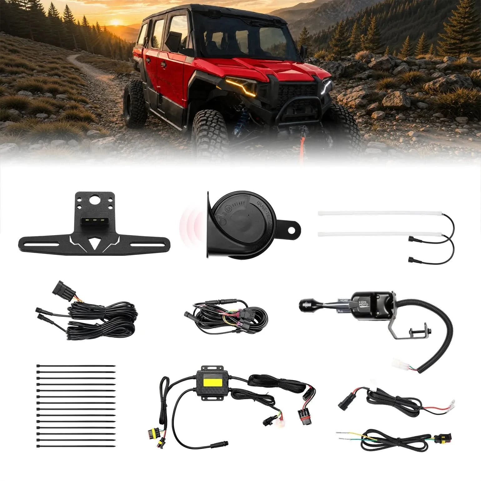 Kemimoto UTV Turn Signal Kit with Horn and License Plate Holder for Polaris Xpedition 2- and 4-Door 2024+ - $369.99 at Kemimoto.com