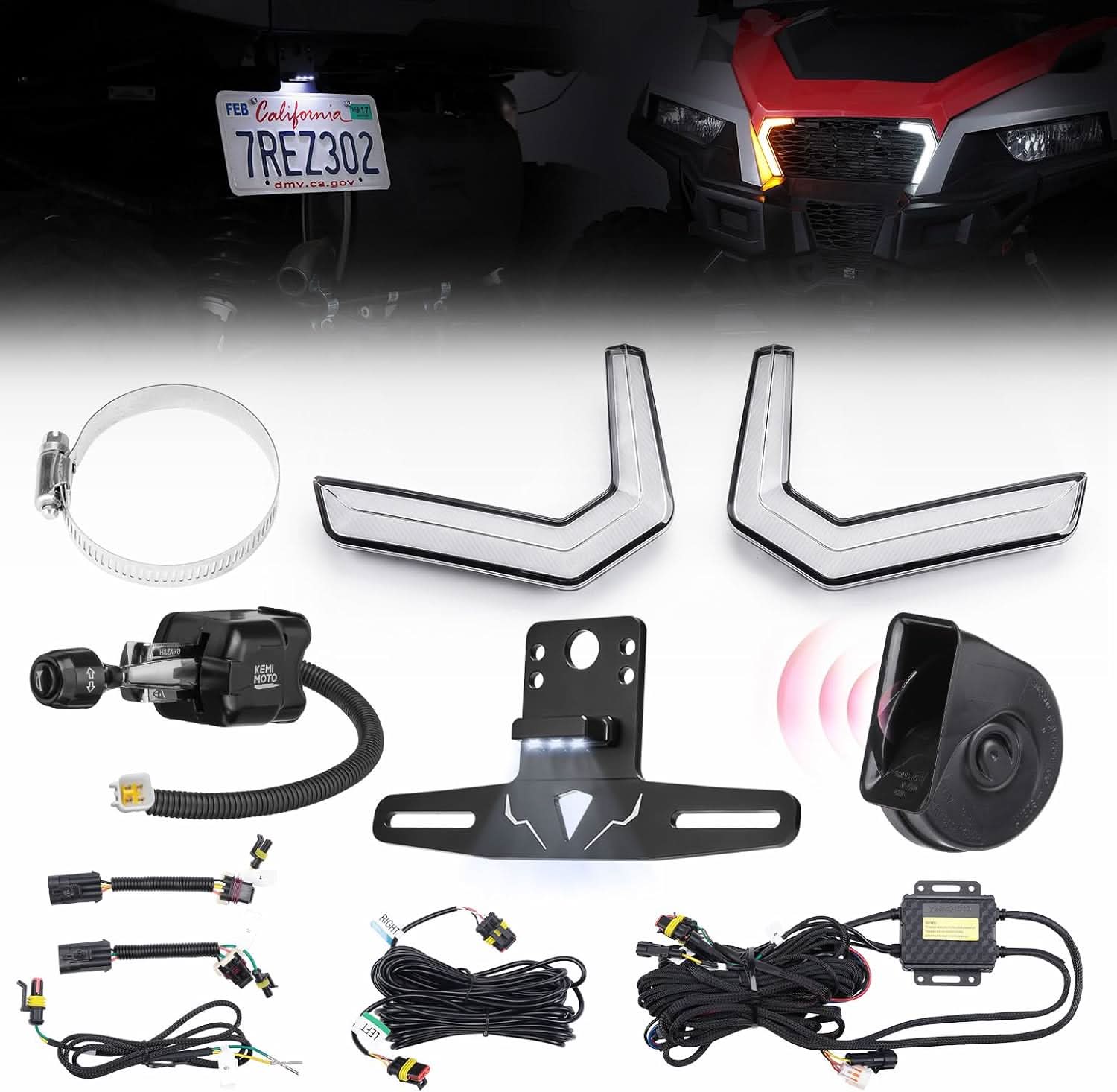 Kemimoto UTV Turn Signal Kit with Horn & License Plate Holder for Polaris General 1000/ XP 1000 2016-2026 - $269.99 at Kemimoto.com