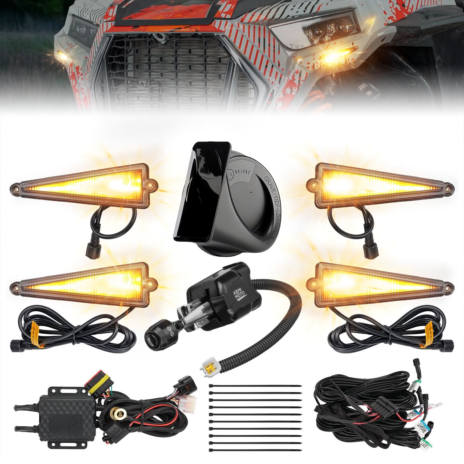 Kemimoto UTV Universal 3-in-1 Triangle Turn Signal Kit with Column Switch & 110dB Horn - $129.99 at Kemimoto.com