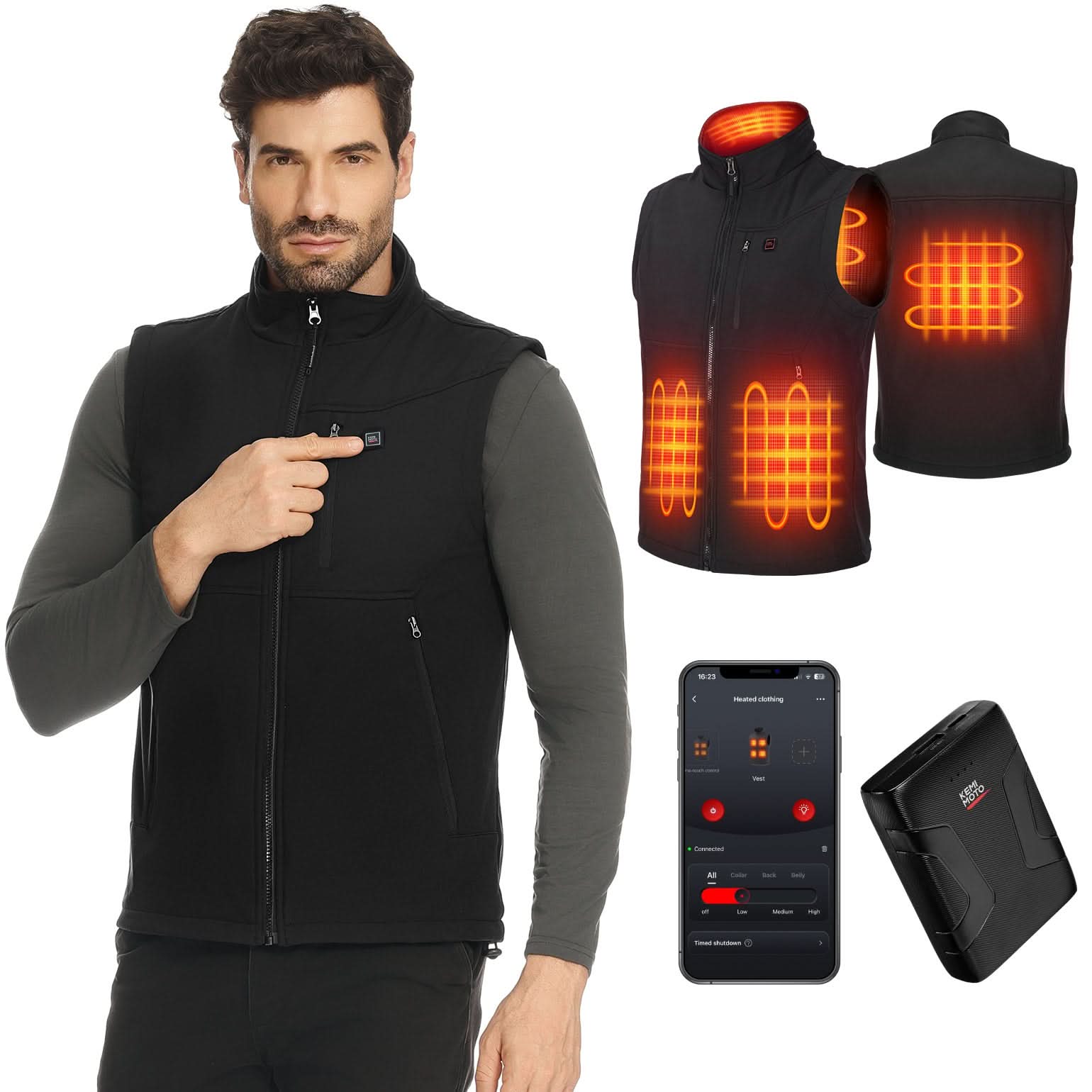 Kemimoto Windproof Heated Vest with APP & Remote Control 10000mAh Battery - $89.99 at Kemimoto.com