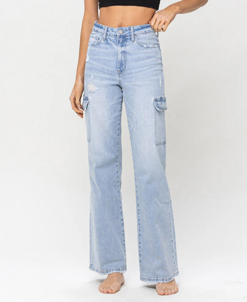 Vervet Vervet- 90's Vintage Super High Rise Cargo Straight Jeans - $70.00 at Maho Shades 