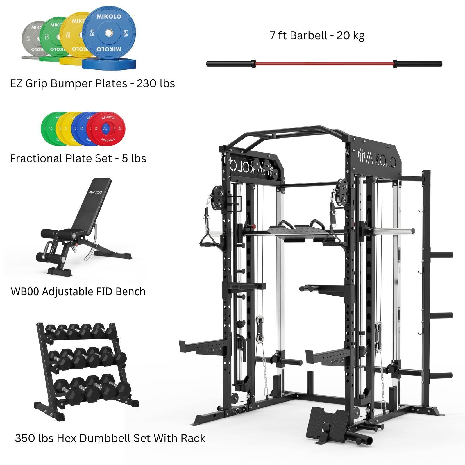 M7 Home Gym Package with 350 lbs Dumbbell Set