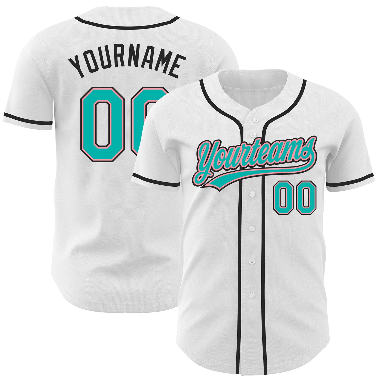 FansIdea Custom White Aqua Medium Pink-Black Authentic Baseball Jersey - $27.99 at Proof Eyewear