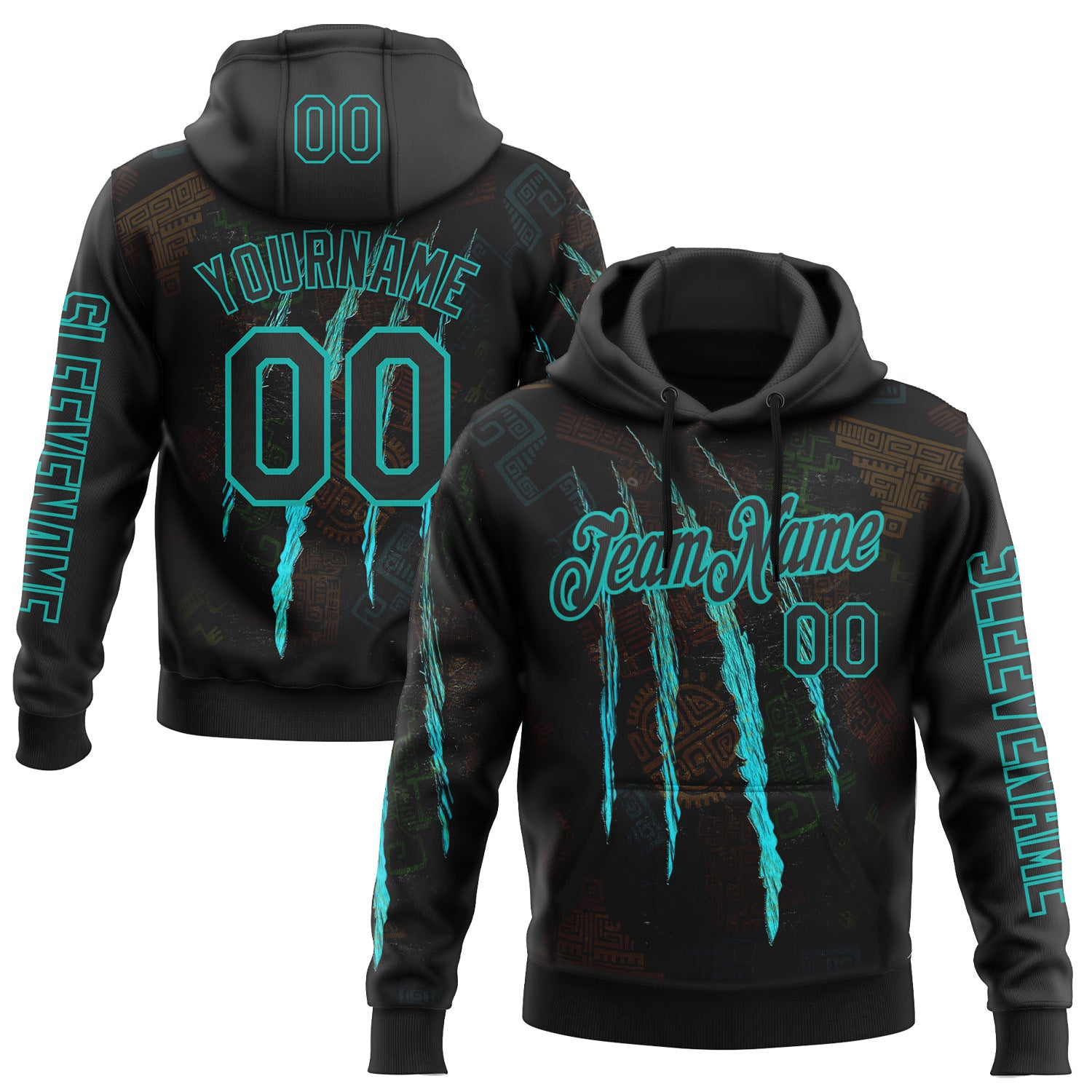 FansIdea Custom Black Aqua 3D Pattern Design Scratch Tribal Sportswear Pullover Sweatshirt Hoodie - $32.99 at Proof Eyewear