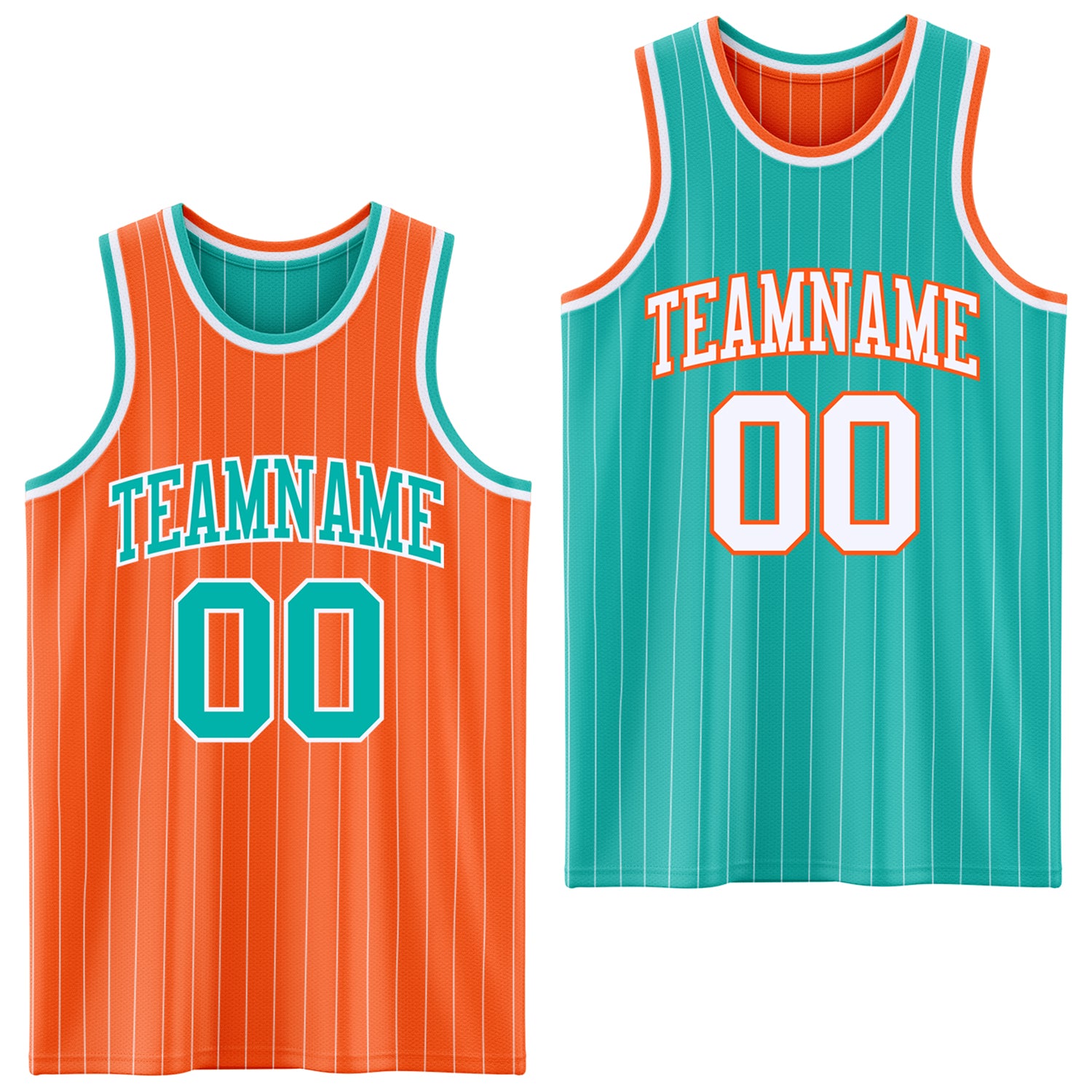 FansIdea Custom Orange White Pinstripe-Aqua Reversible Double Side Sublimation Basketball Set Jersey - $17.99 at Proof Eyewear