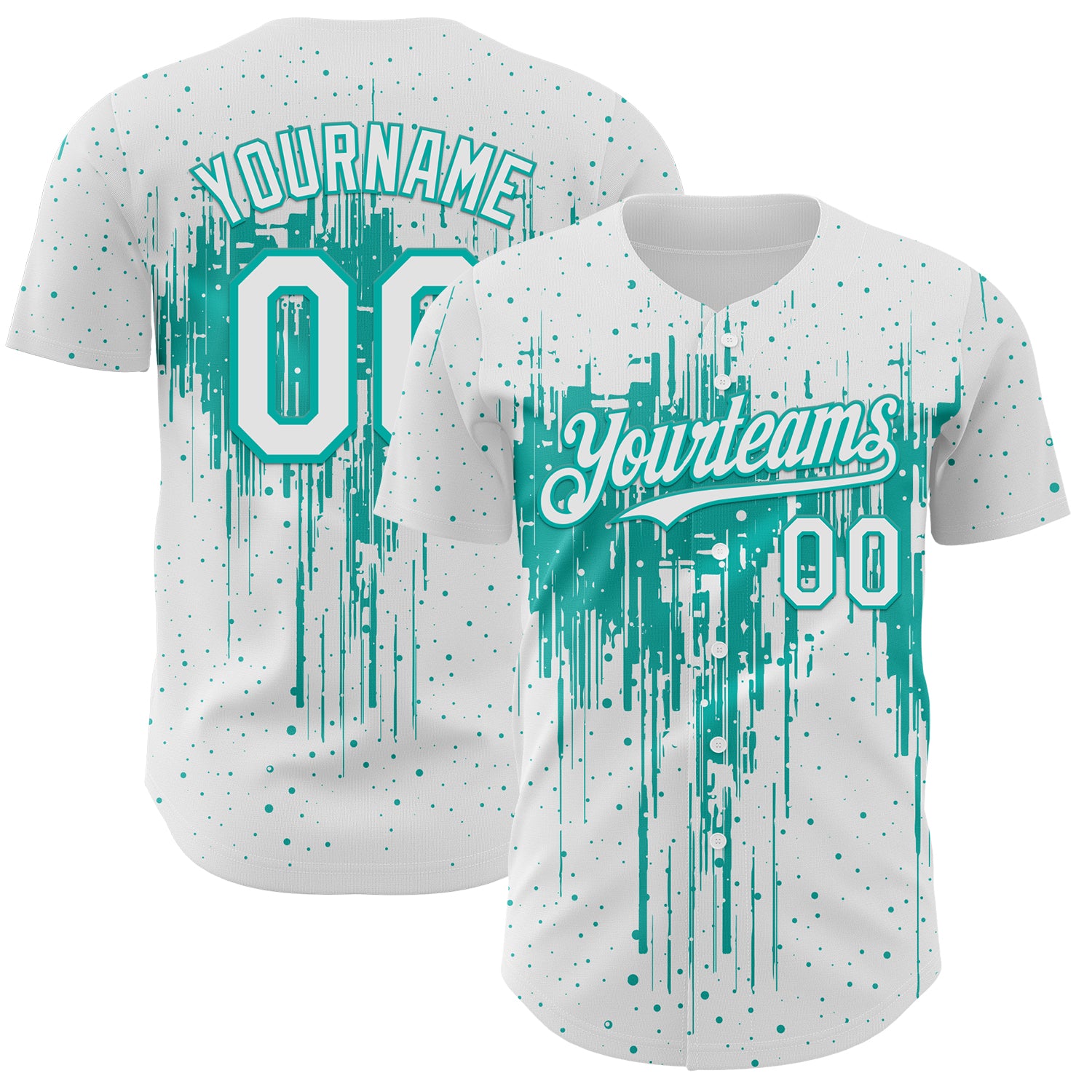 FansIdea Custom White Aqua Dripping Splatter Paint Authentic Baseball Jersey - $29.99 at Proof Eyewear