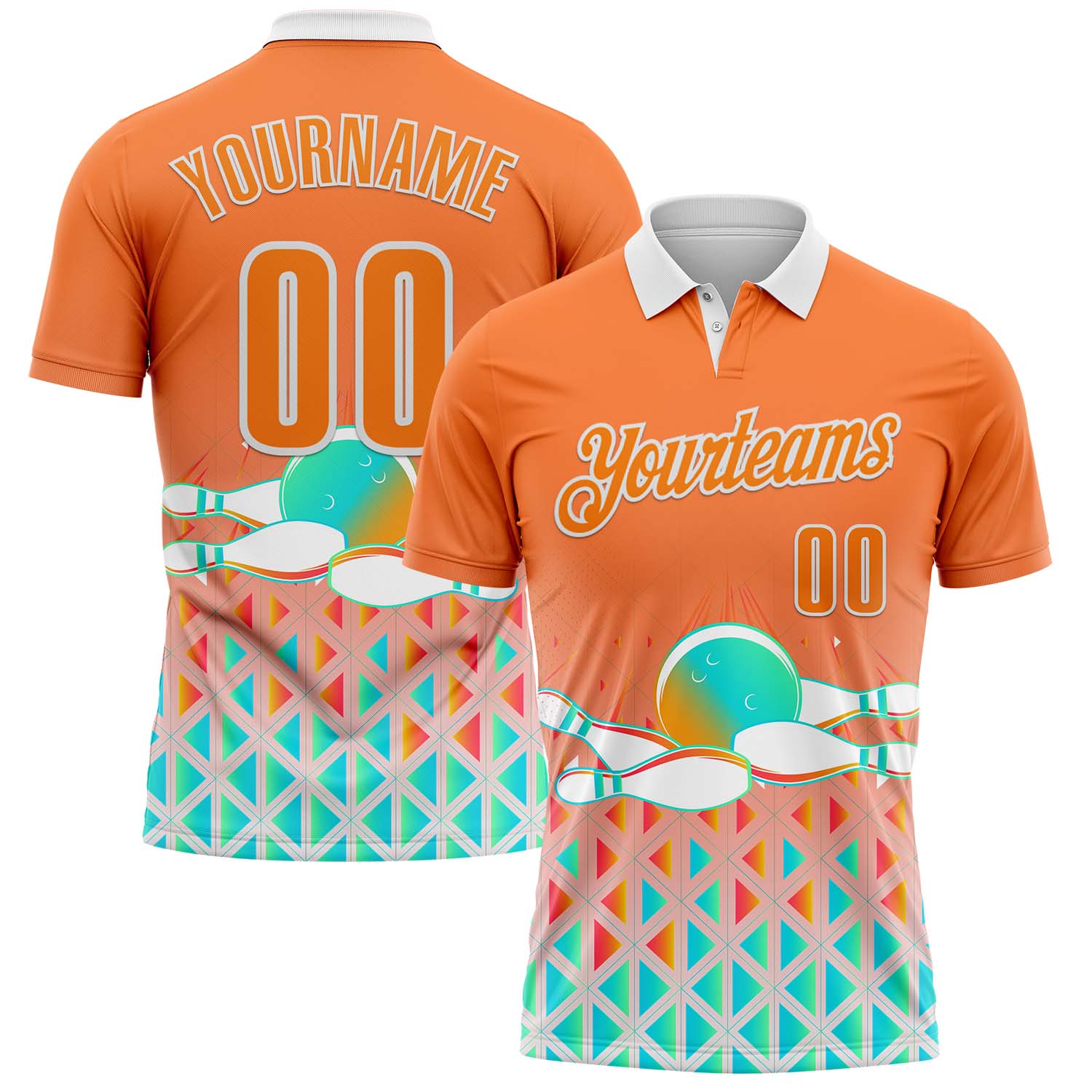 FansIdea Custom Bay Orange-White Bowling Strike Gradient Geometric Performance Polo Shirt - $19.99 at Proof Eyewear
