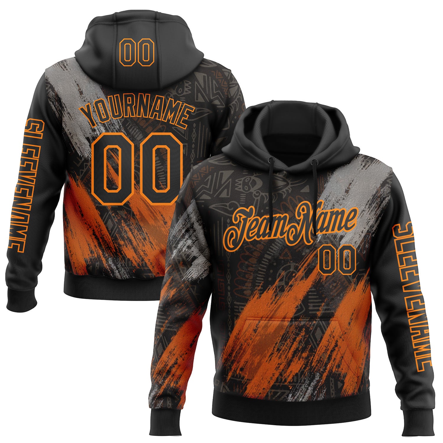 FansIdea Custom Black Bay Orange-Gray 3D Pattern Design Ethnic Tribal Sportswear Pullover Sweatshirt Hoodie - $32.99 at Proof Eyewear