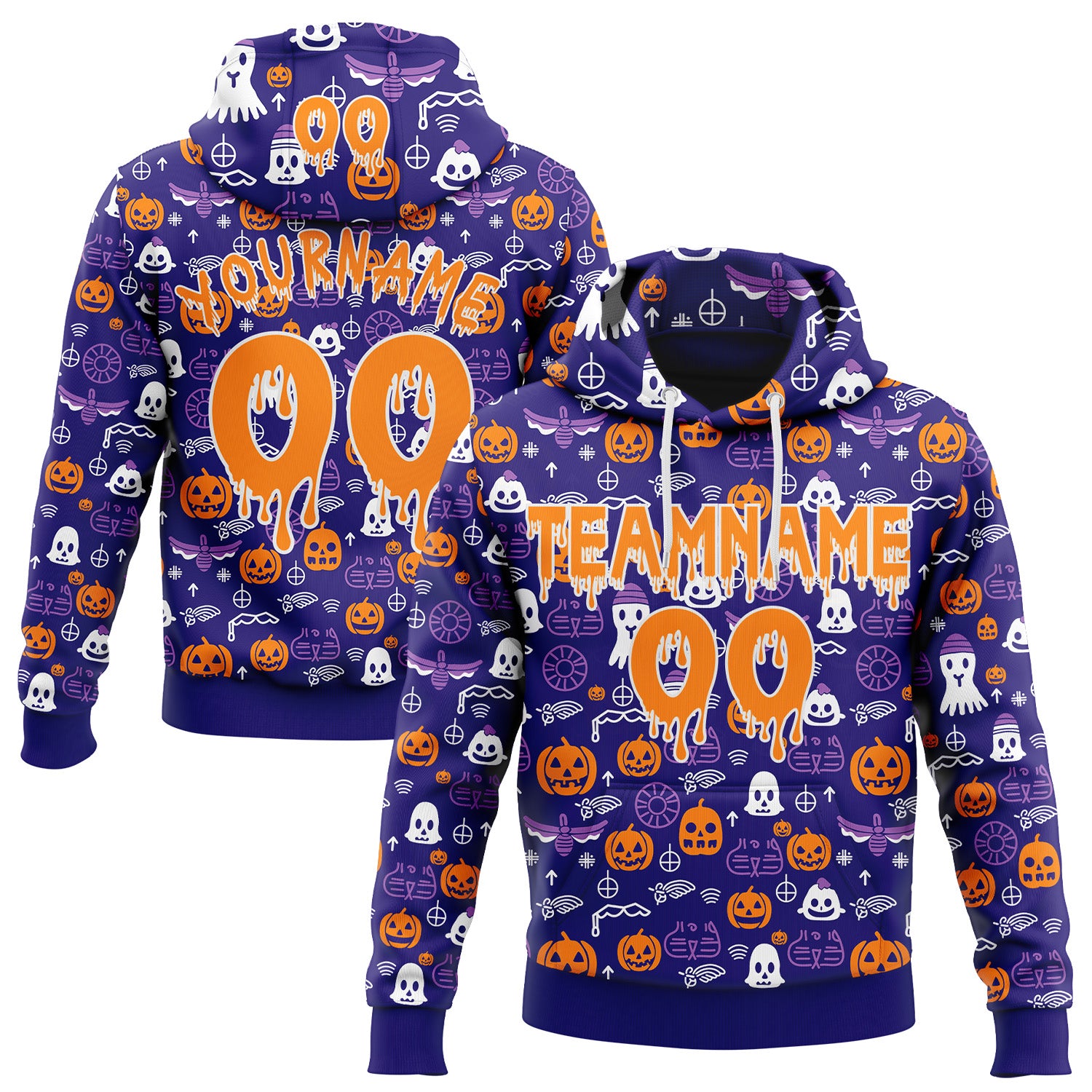 FansIdea Custom  Dark Purple Bay Orange-White Halloween Pumpkin Head & Ghost Pullover Sweatshirt Hoodie - $32.99 at Proof Eyewear