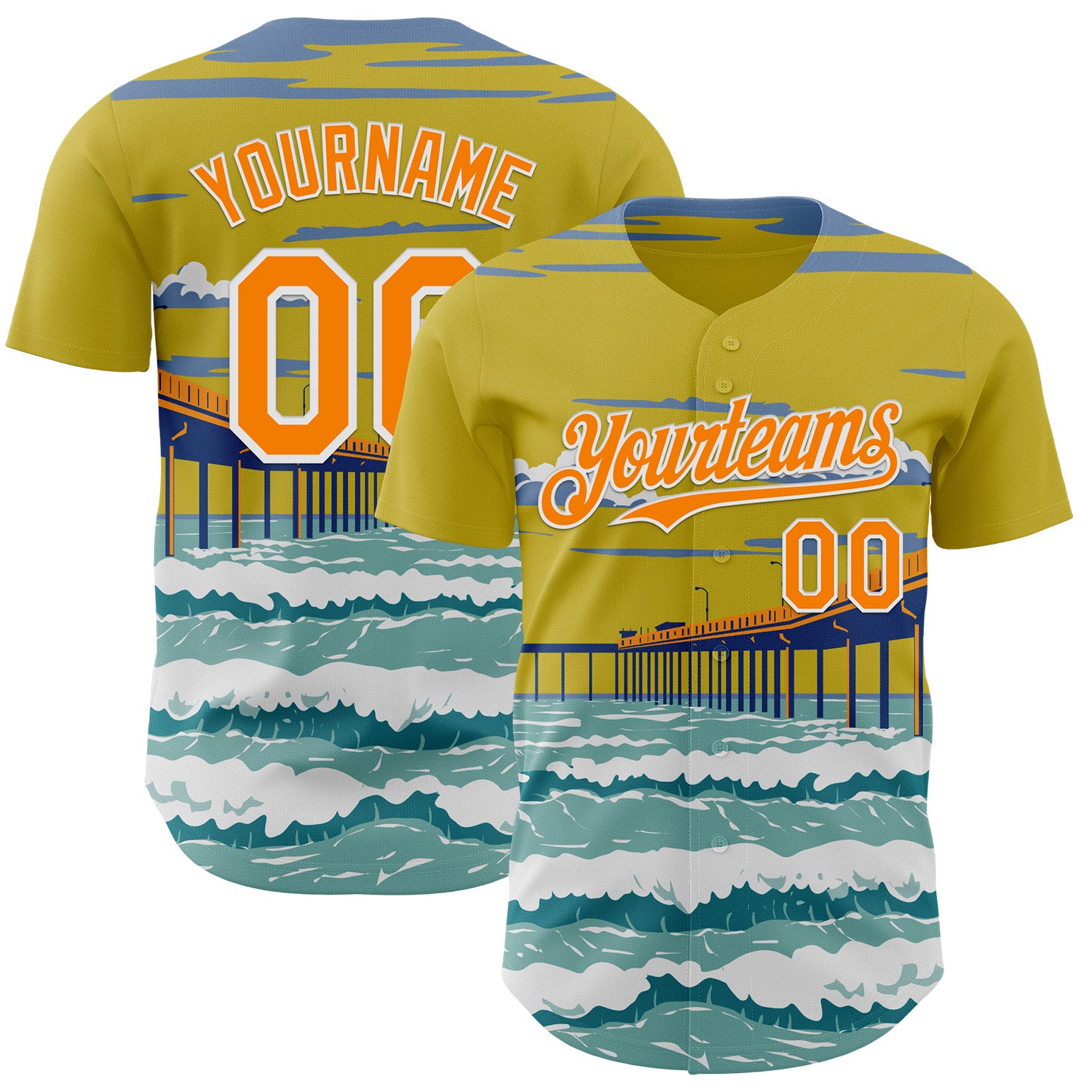 Fansidea-artist-collabs Custom Yellow Bay Orange Blue-White Aloysius Patrimonio Ob Pier In Ocean Beach San Diego Ca WPA Authentic Baseball Jersey - $34.99 at Proof Eyewear