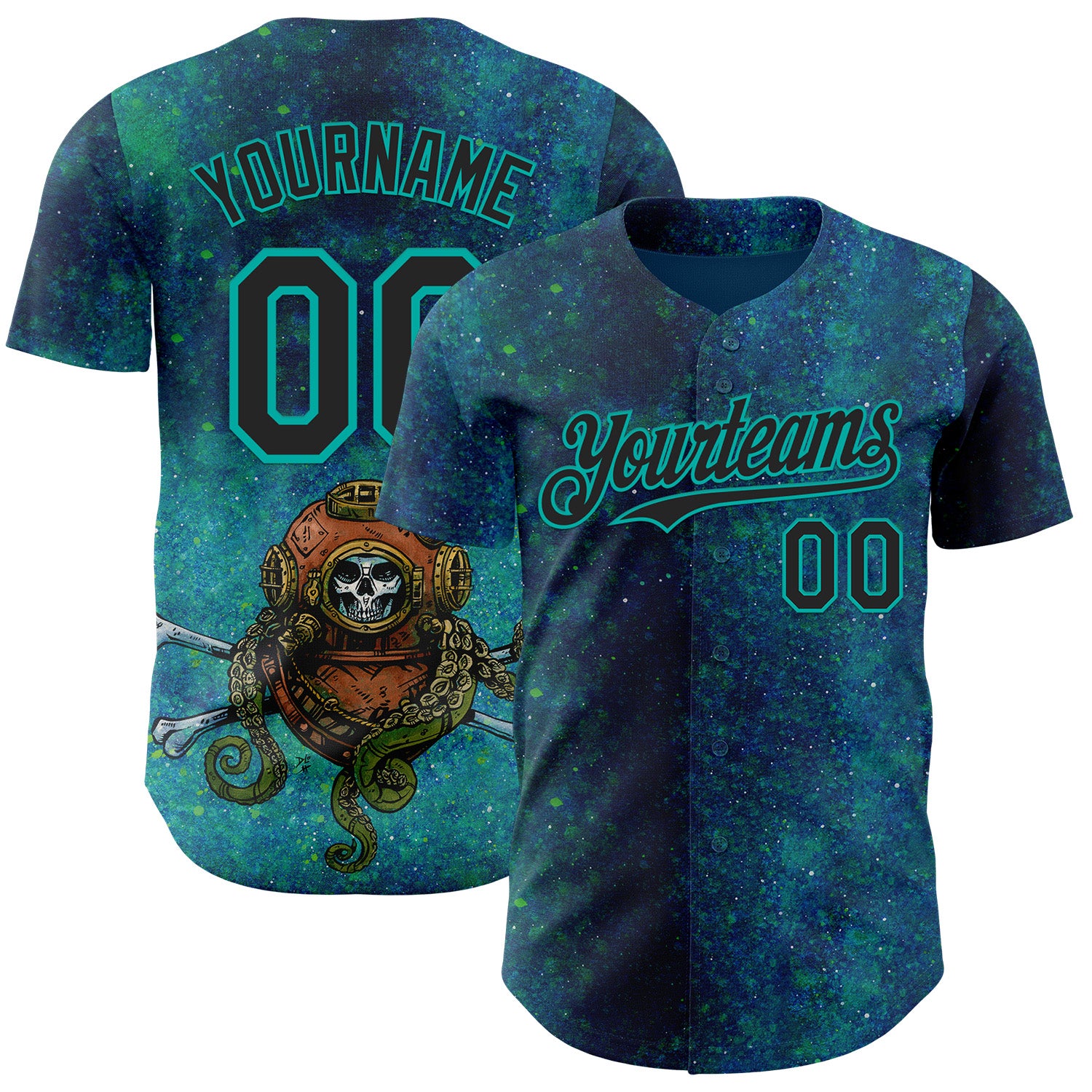 Fansidea-artist-collabs Custom Blue Black-Aqua David Lozeau Diver Down Authentic Baseball Jersey - $34.99 at Proof Eyewear