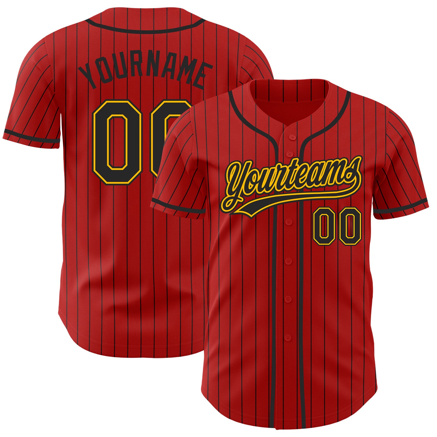 FansIdea Custom Red Black Pinstripe-Gold Authentic Baseball Jersey - $27.99 at Proof Eyewear
