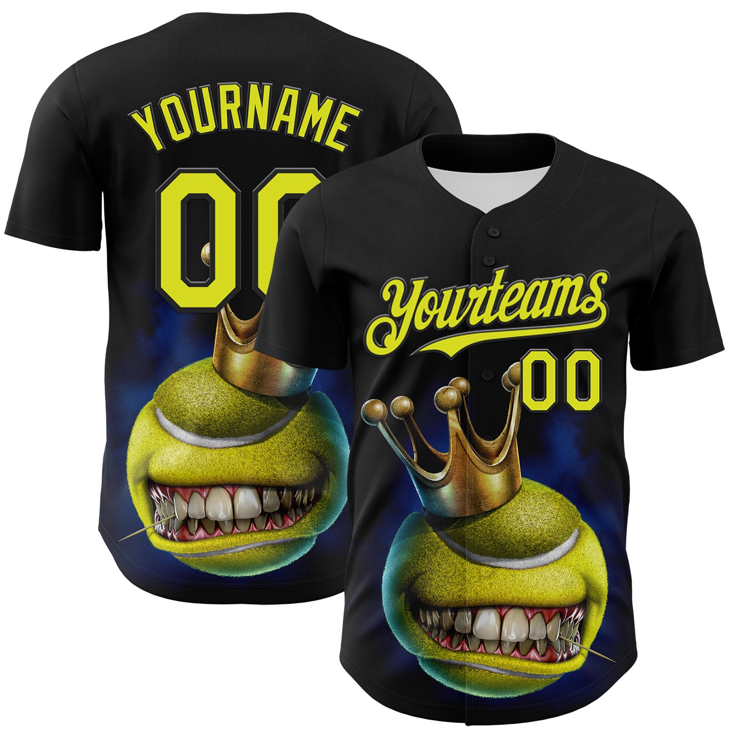 Fansidea-artist-collabs Custom Black Neon Yellow Tom Wood Crown Tennis Ball Authentic Baseball Jersey - $34.99 at Proof Eyewear