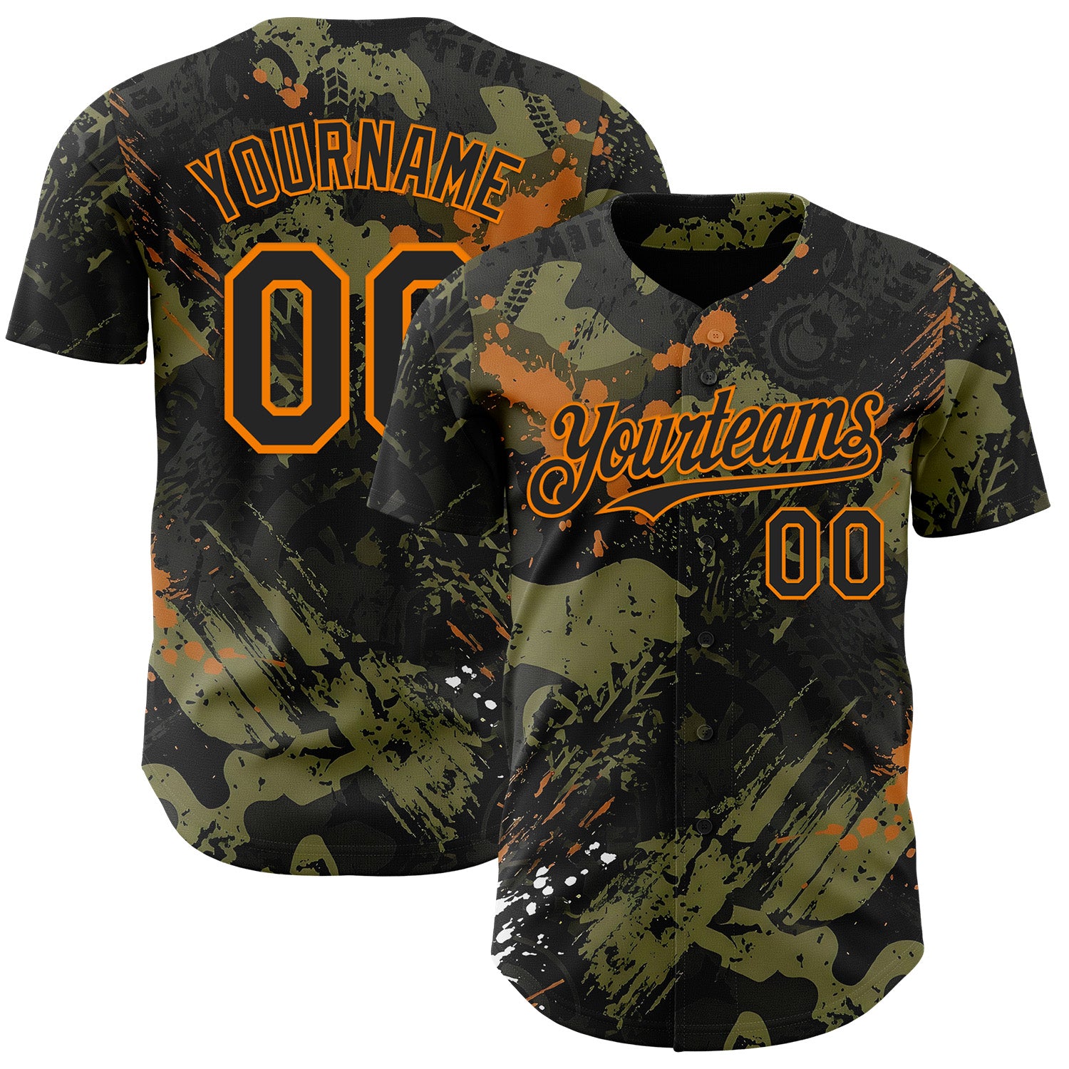 FansIdea Custom Black Olive-Bay Orange 3D Pattern Design Motorcycle Motocross Splash Authentic Baseball Jersey - $29.99 at Proof Eyewear