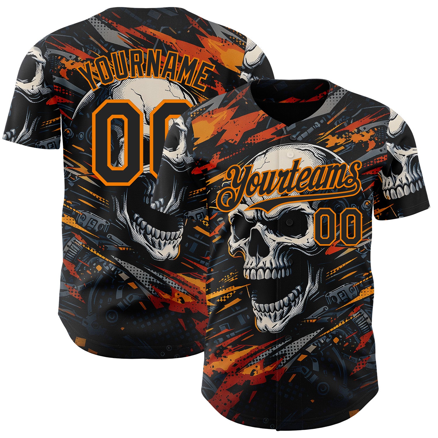 FansIdea Custom Black-Bay Orange 3D Pattern Design Motorcycle Motocross Skull Authentic Baseball Jersey - $29.99 at Proof Eyewear