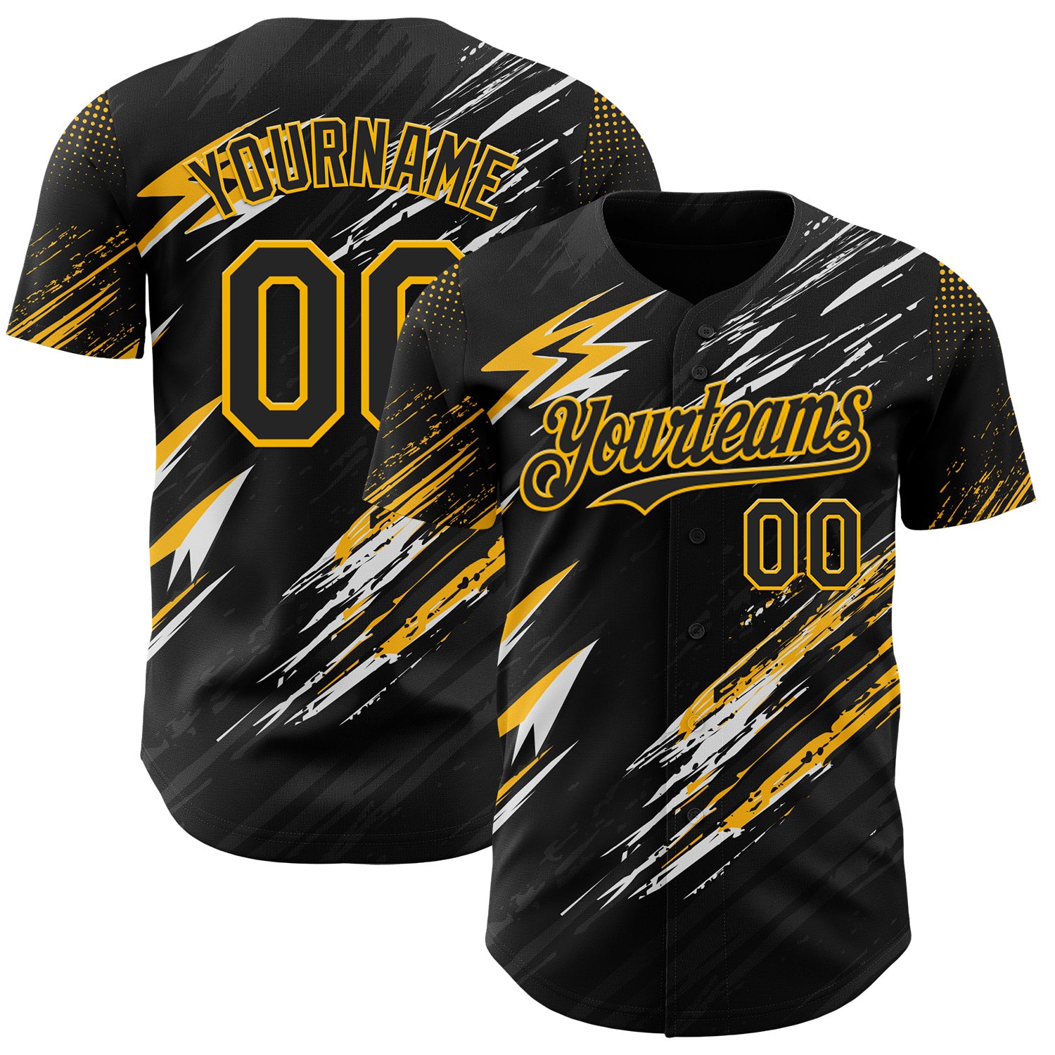 FansIdea Custom Black Gold-White Diagonal Grunge Brush Stroke Halftone Authentic Baseball Jersey - $29.99 at Proof Eyewear