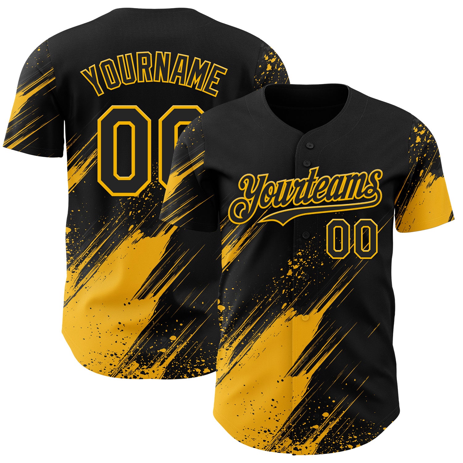 FansIdea Custom Black-Gold Diagonal Scratch Brush Stroke Paint Splatter Authentic Baseball Jersey - $29.99 at Proof Eyewear