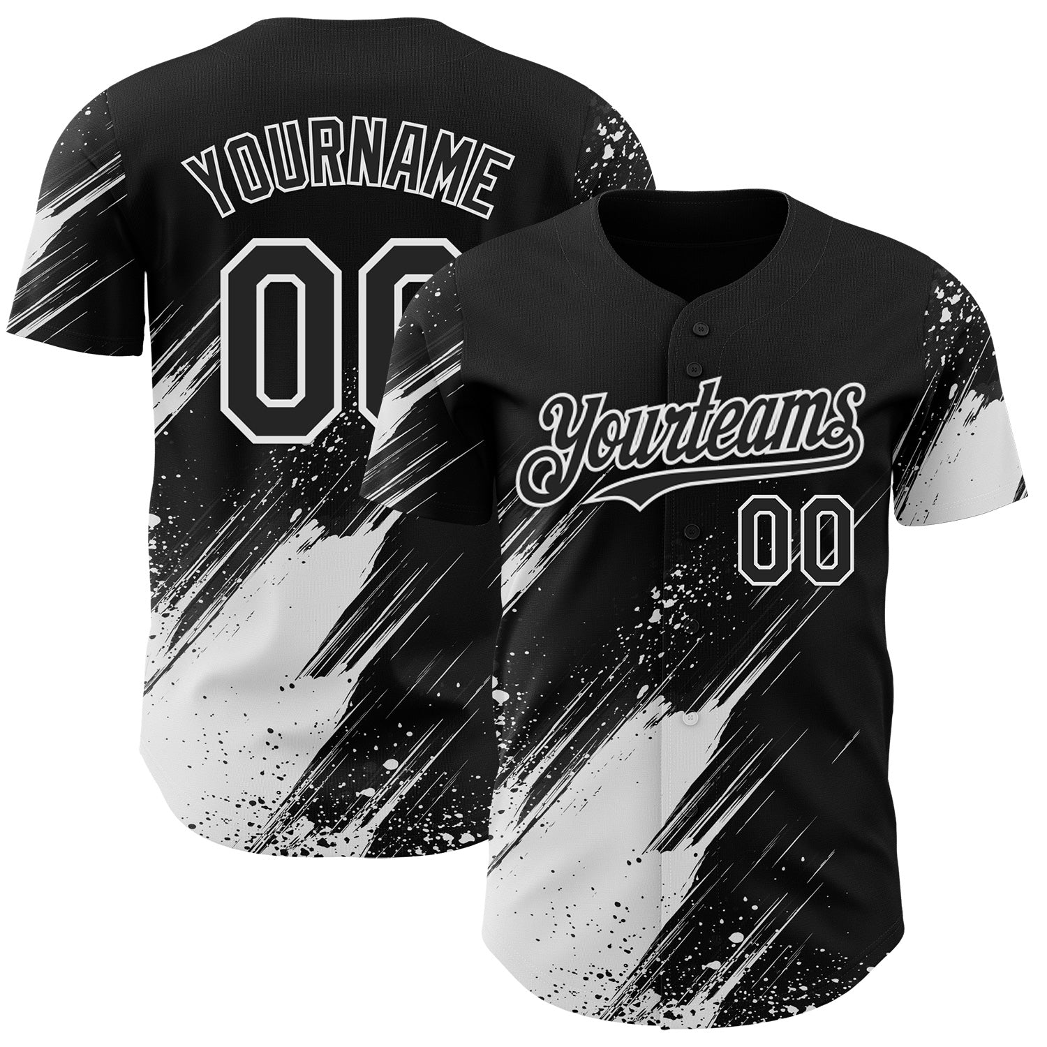 FansIdea Custom Black-White Diagonal Scratch Brush Stroke Paint Splatter Authentic Baseball Jersey - $29.99 at Proof Eyewear