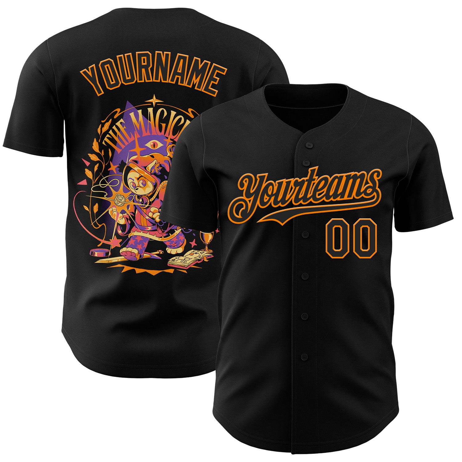 Fansidea-group-collabs Custom Black-Bay Orange Ilustrata® studio The Magician Black Authentic Baseball Jersey - $34.99 at Proof Eyewear