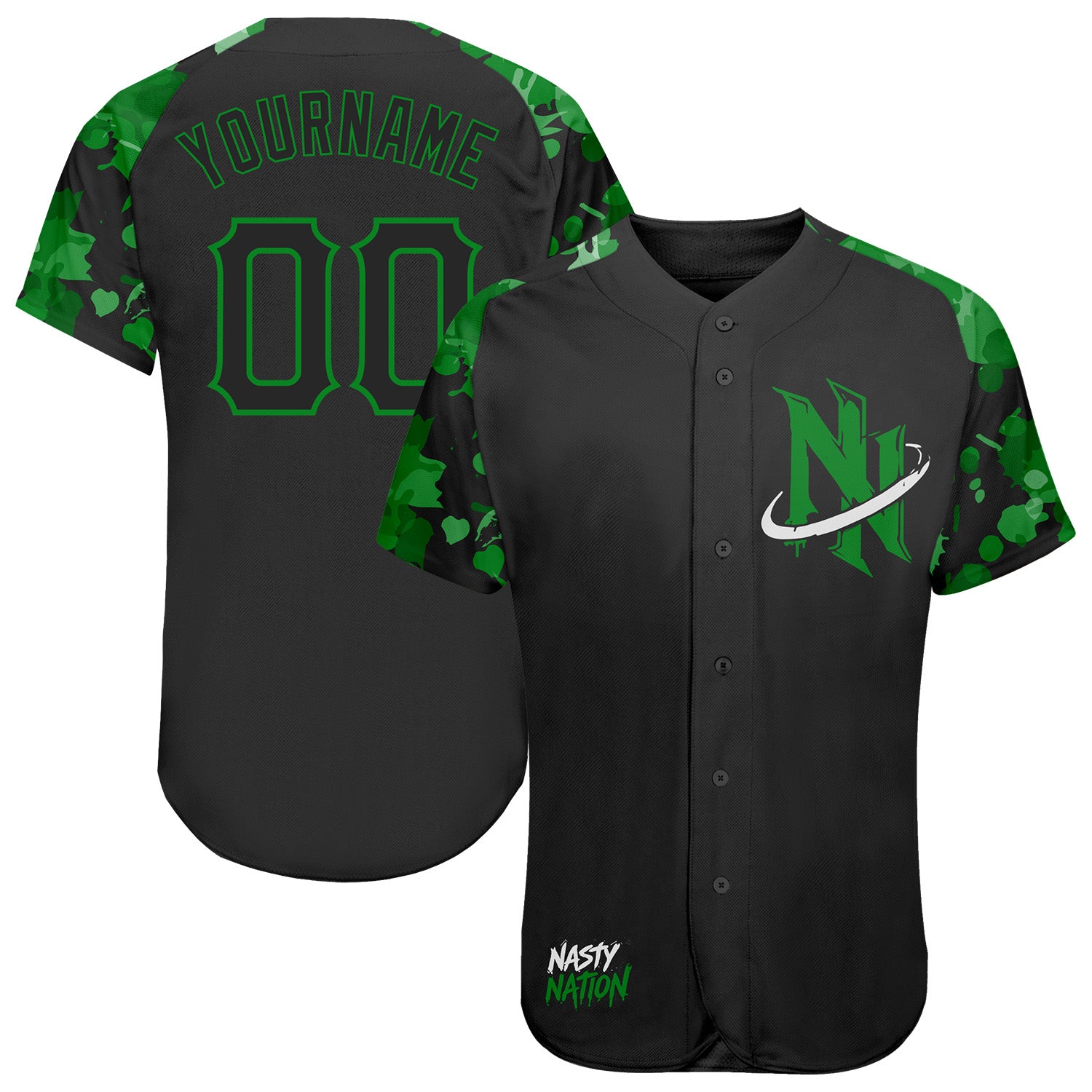 Fansidea-group-collabs Custom Black-Grass Green Nasty Nation Camo Authentic Baseball Jersey - $35.99 at Proof Eyewear