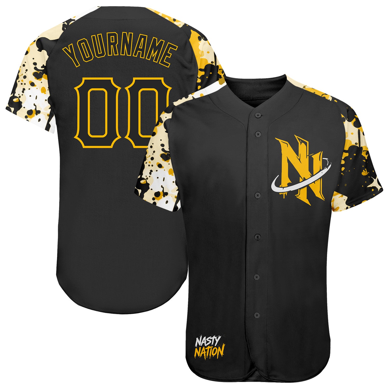 Fansidea-group-collabs Custom Black Yellow-Gold Nasty Nation Camo Authentic Baseball Jersey - $35.99 at Proof Eyewear