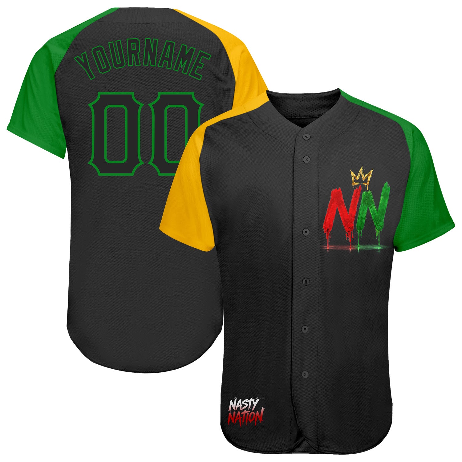 Fansidea-group-collabs Custom Black Gold-Grass Green Nasty Nation Streetwear Authentic Baseball Jersey - $39.99 at Proof Eyewear