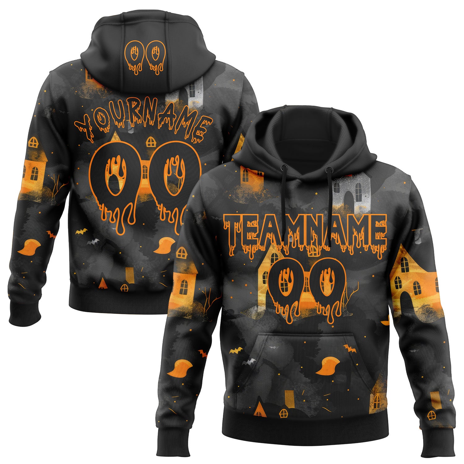FansIdea Custom  Black-Bay Orange Halloween Spooky Haunted House Pullover Sweatshirt Hoodie - $32.99 at Proof Eyewear