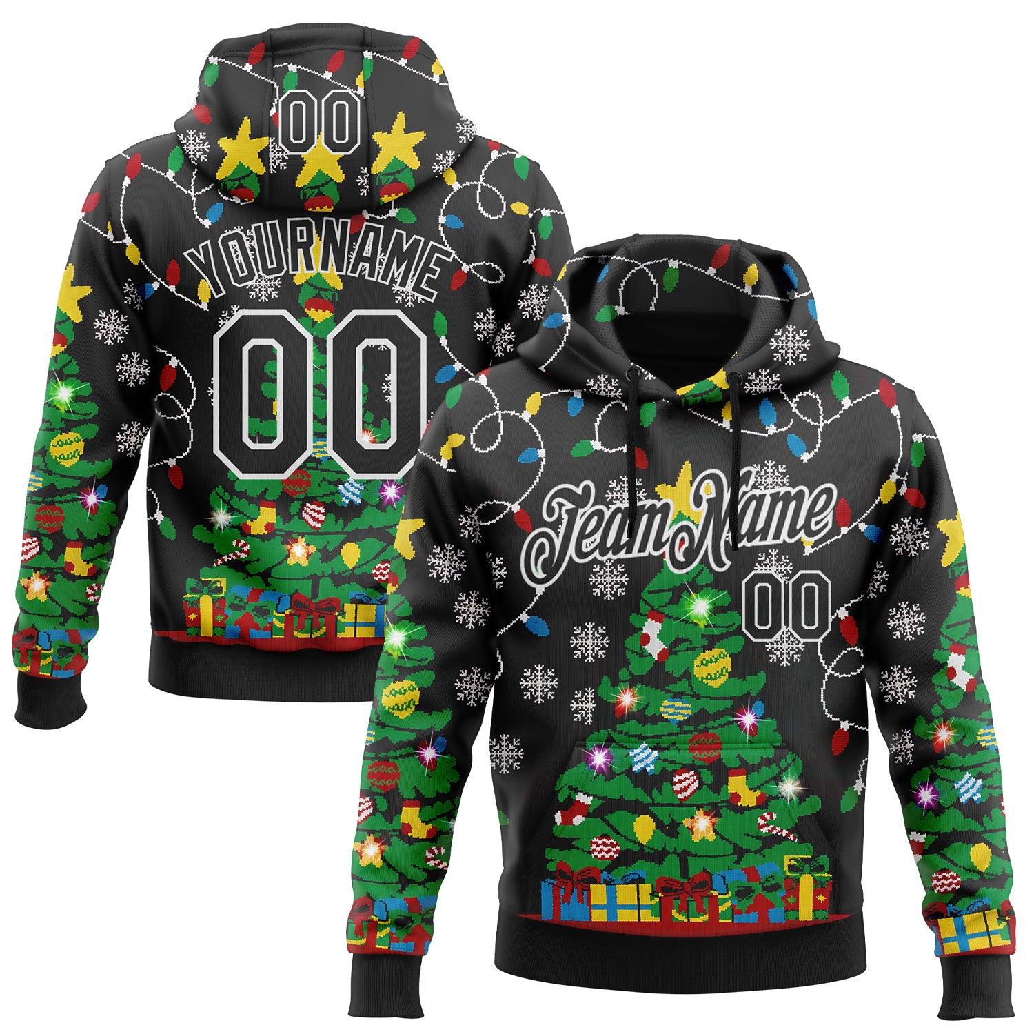 FansIdea Custom Black-White Christmas Tree Snow Pullover Sweatshirt Hoodie - $32.99 at Proof Eyewear