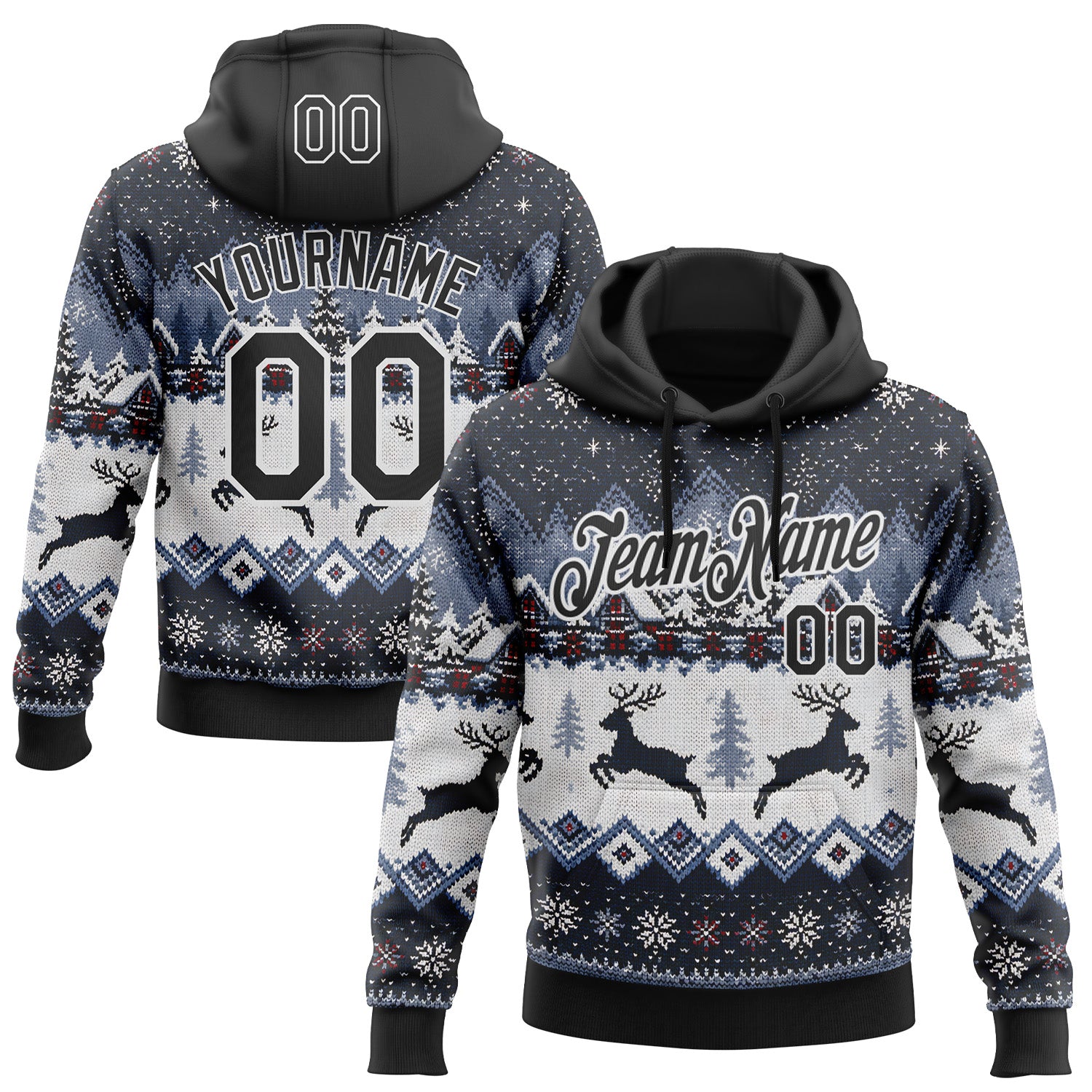 FansIdea Custom Black-White Christmas Retro Reindeer Pullover Sweatshirt Hoodie - $32.99 at Proof Eyewear