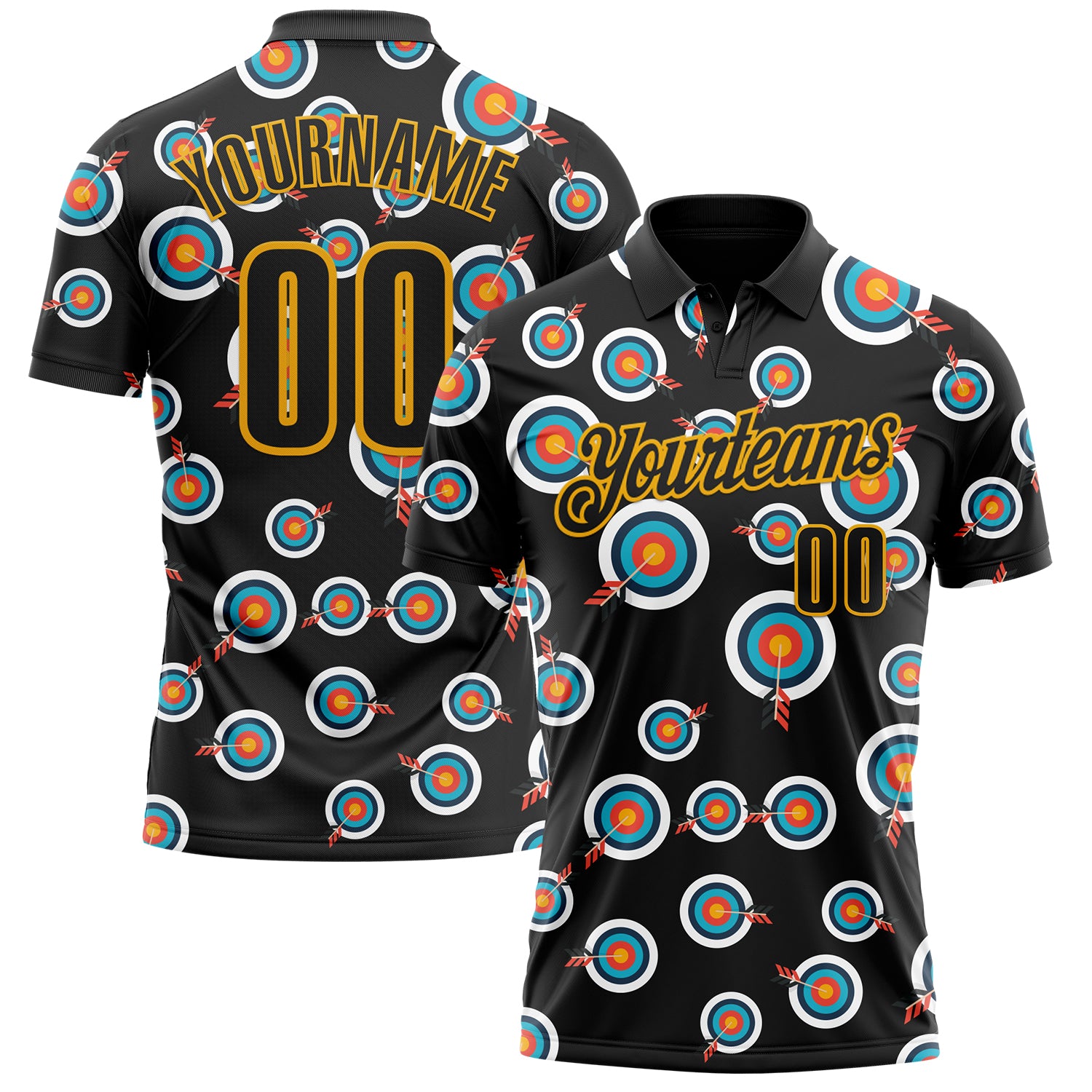 FansIdea Custom Black-Gold Archery Target Bullseye Performance Polo Shirt - $19.99 at Proof Eyewear