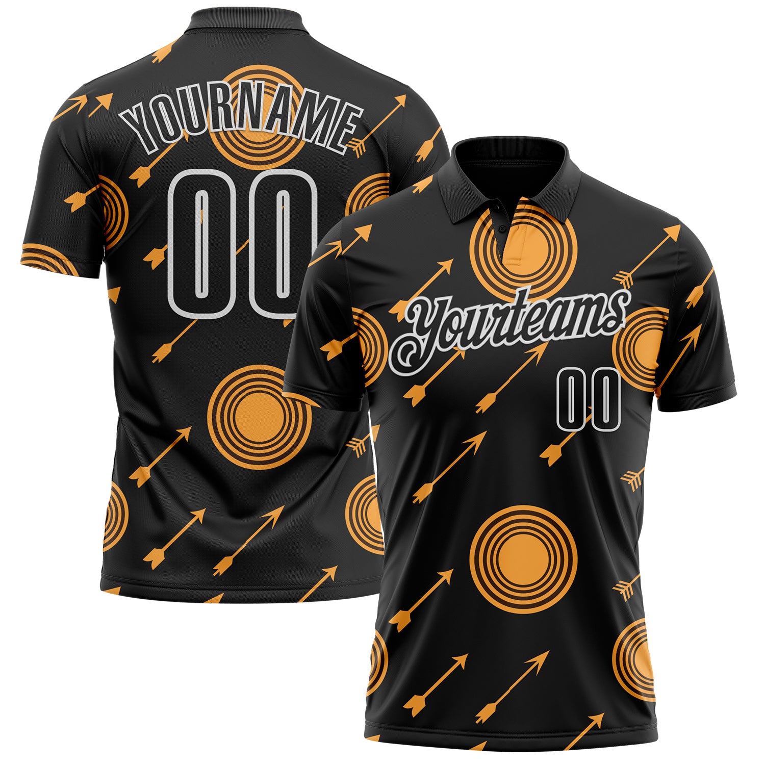 FansIdea Custom Black Yellow-White Archery Target Performance Polo Shirt - $19.99 at Proof Eyewear