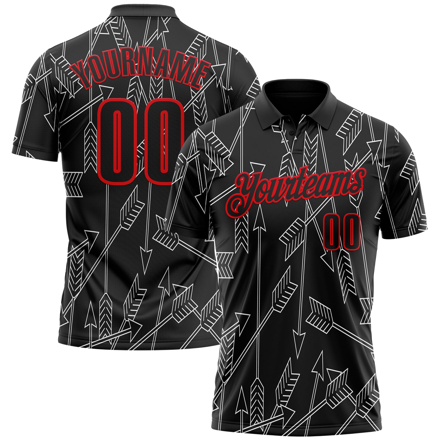 FansIdea Custom Black-Fire Red Arrow Archery Performance Polo Shirt - $19.99 at Proof Eyewear
