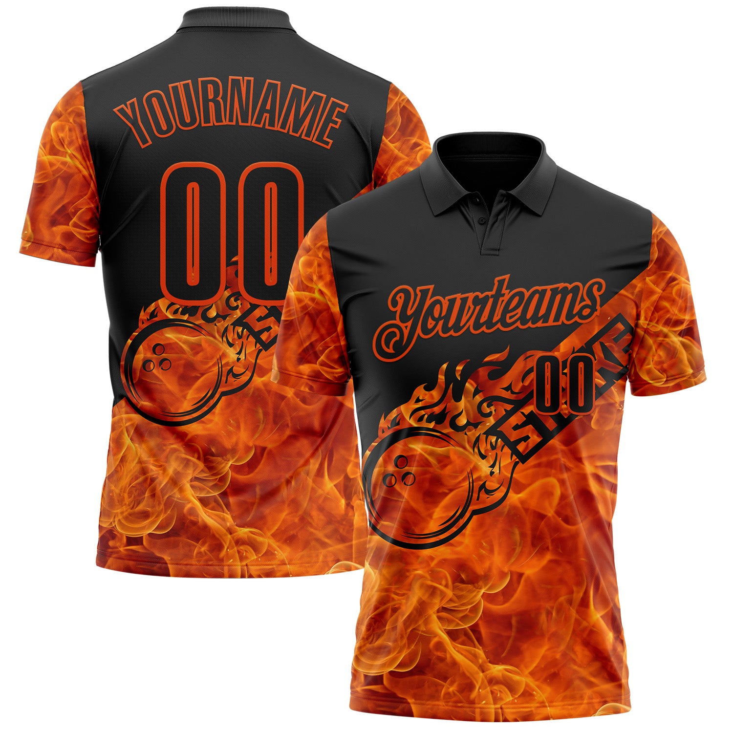 FansIdea Custom Black-Orange Bowling Strike Flame Performance Polo Shirt - $19.99 at Proof Eyewear