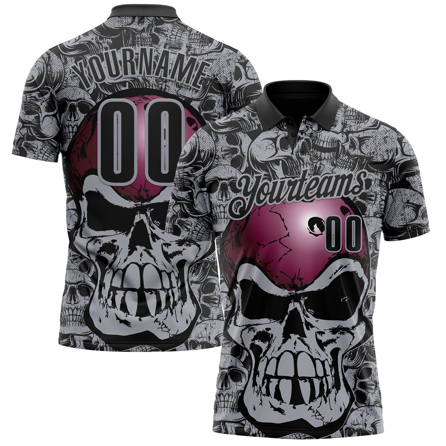FansIdea Custom Black-Gray Bowling Ball Strike Skull Performance Polo Shirt - $19.99 at Proof Eyewear