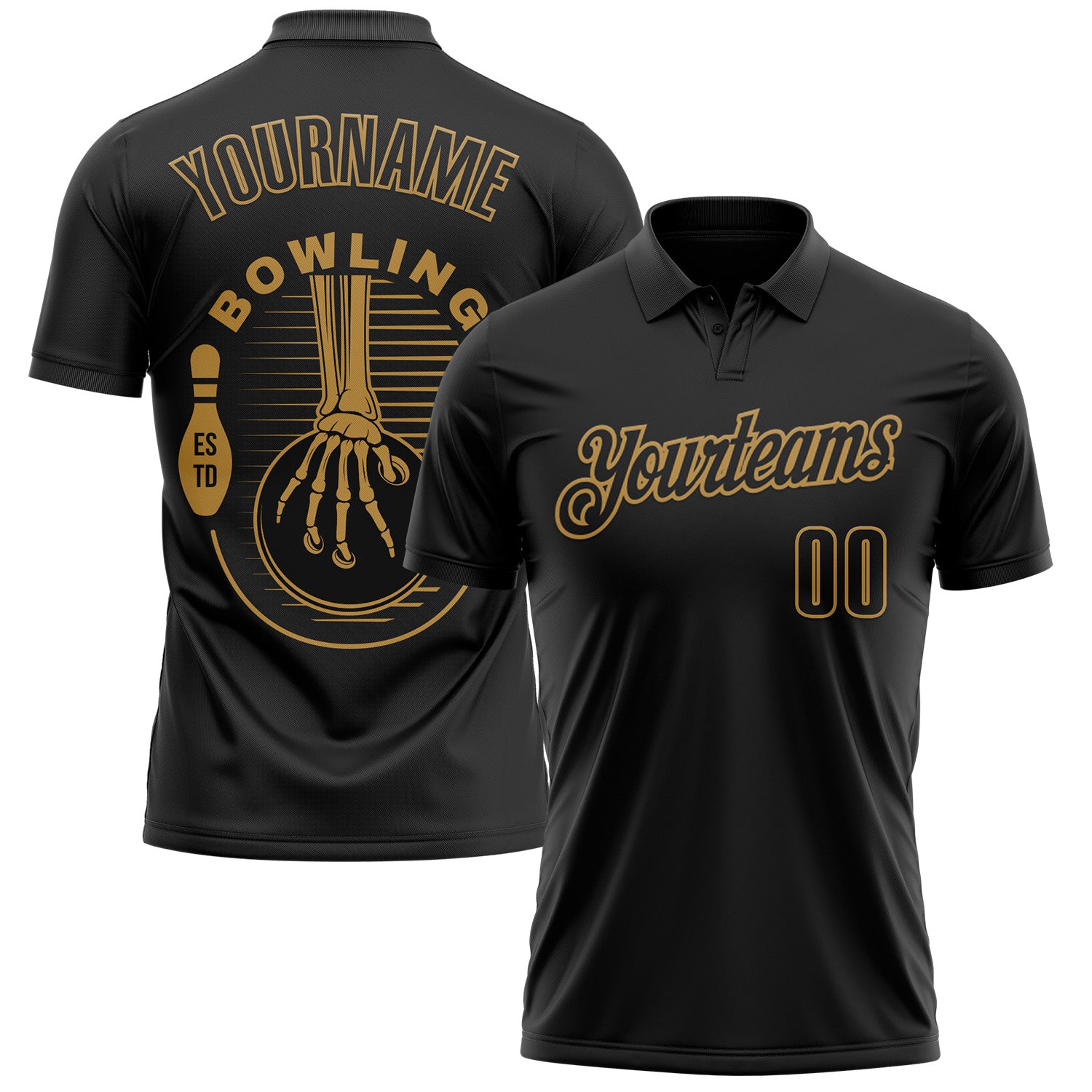 FansIdea Custom Black-Old Gold Bowling Club Vintage Performance Polo Shirt - $19.99 at Proof Eyewear