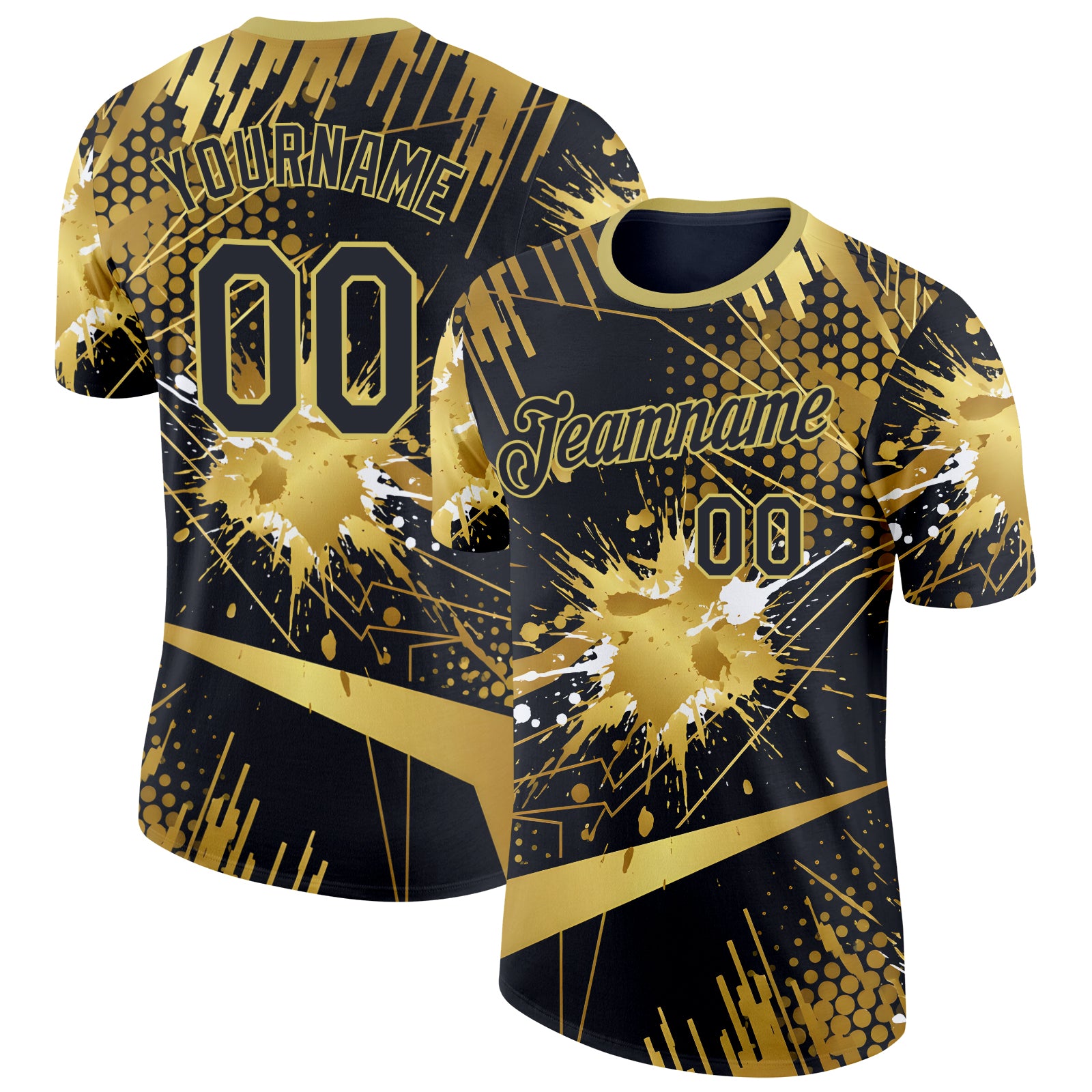 FansIdea Custom Black-Old Gold Bowling Splash Ink Performance T-Shirt - $14.99 at Proof Eyewear