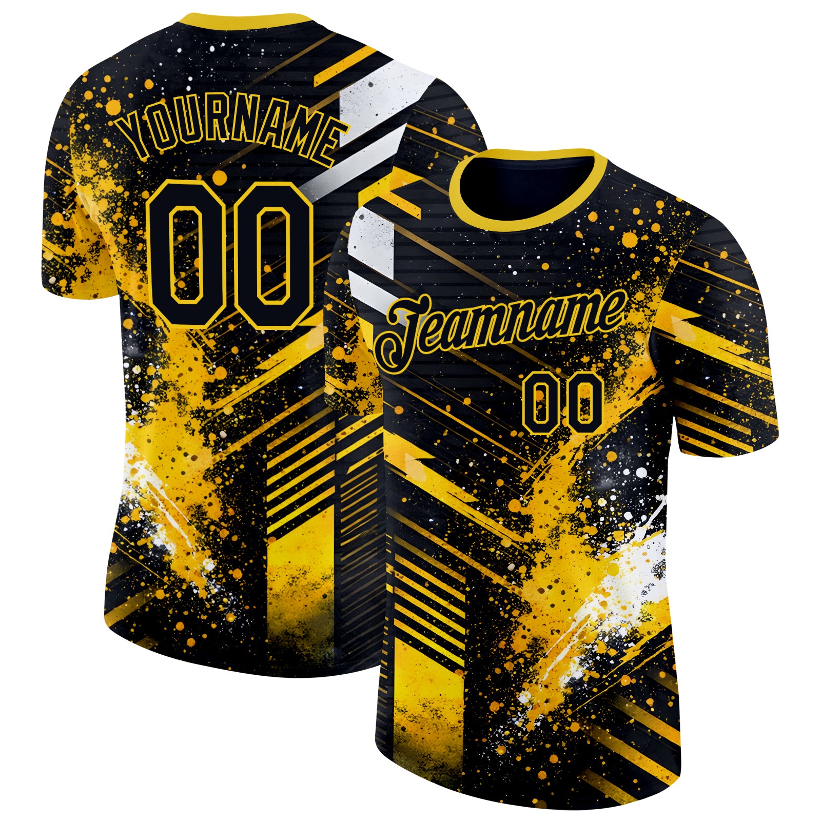 FansIdea Custom Black-Yellow Bowling Splash Ink Performance T-Shirt - $14.99 at Proof Eyewear