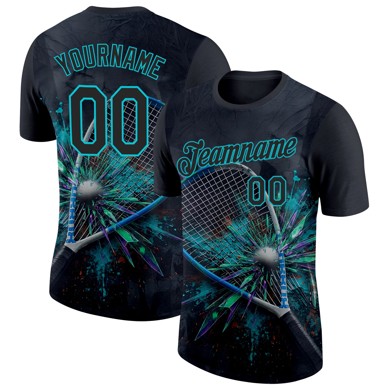 FansIdea Custom Black-Blue Racquetball Splash Ink Performance T-Shirt - $14.99 at Proof Eyewear