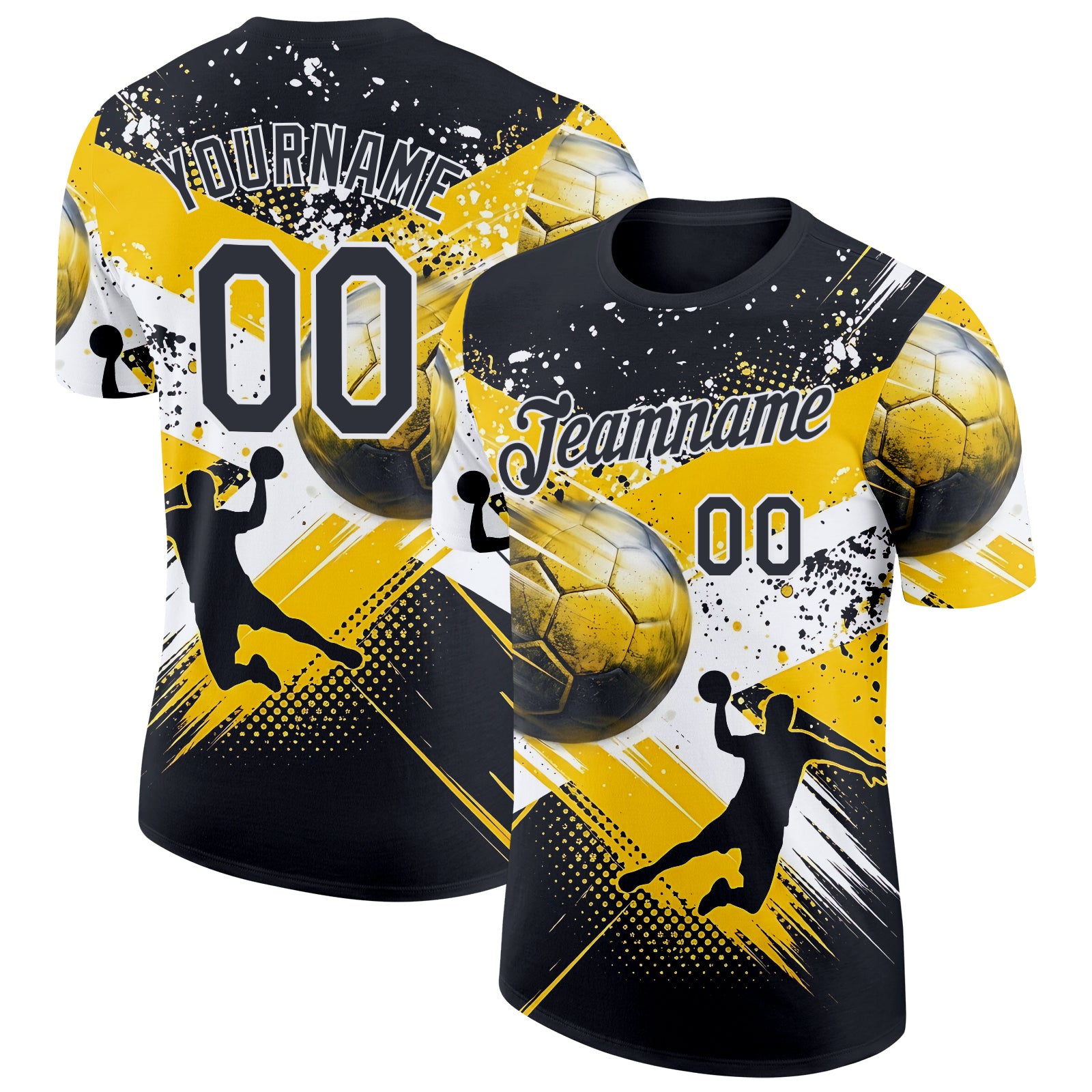 FansIdea Custom Black Yellow-White Handball Grunge Performance T-Shirt - $14.99 at Proof Eyewear